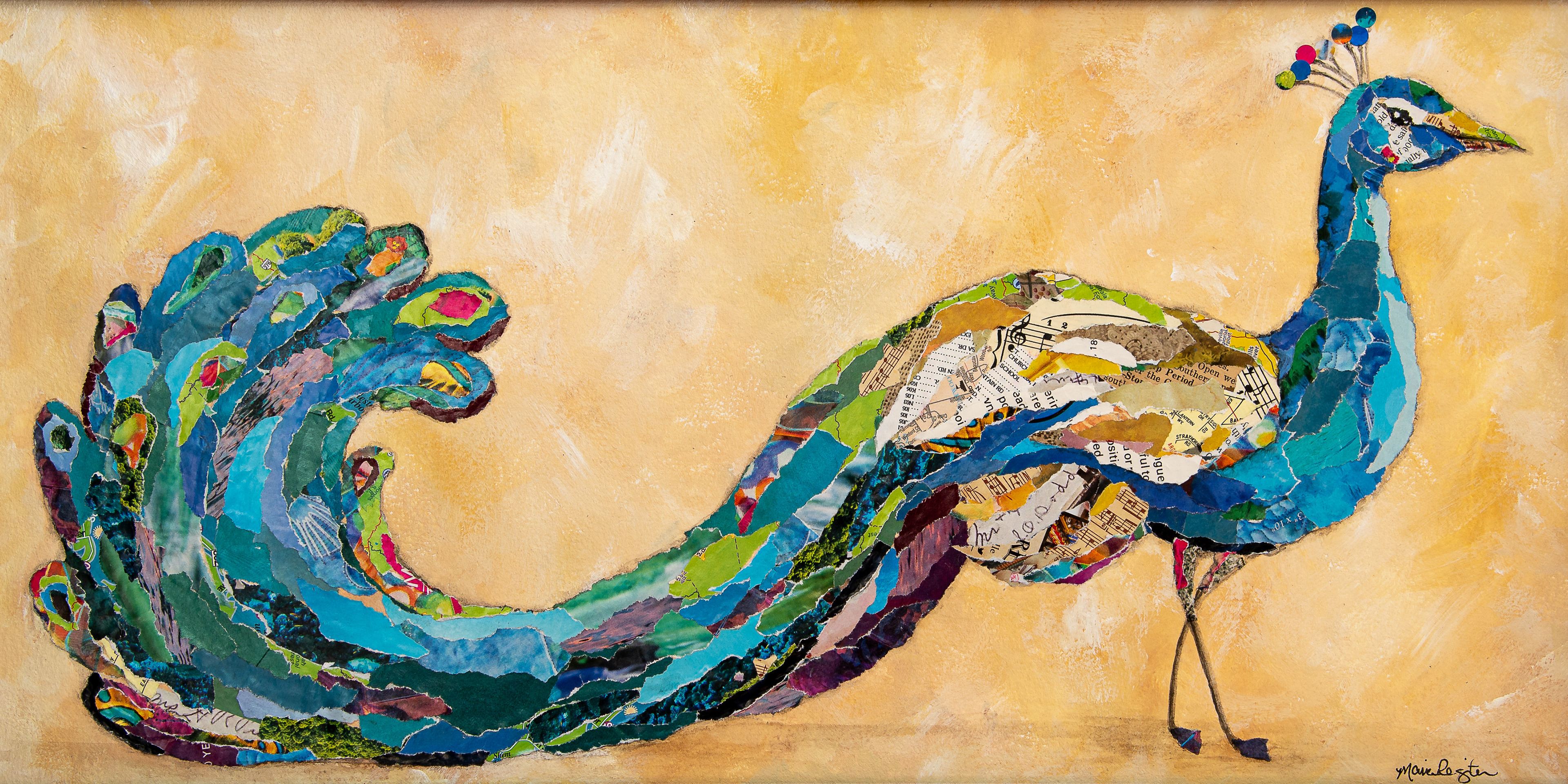 "Sir Alistair Peacock" 12"x22" paper collage; SOLD