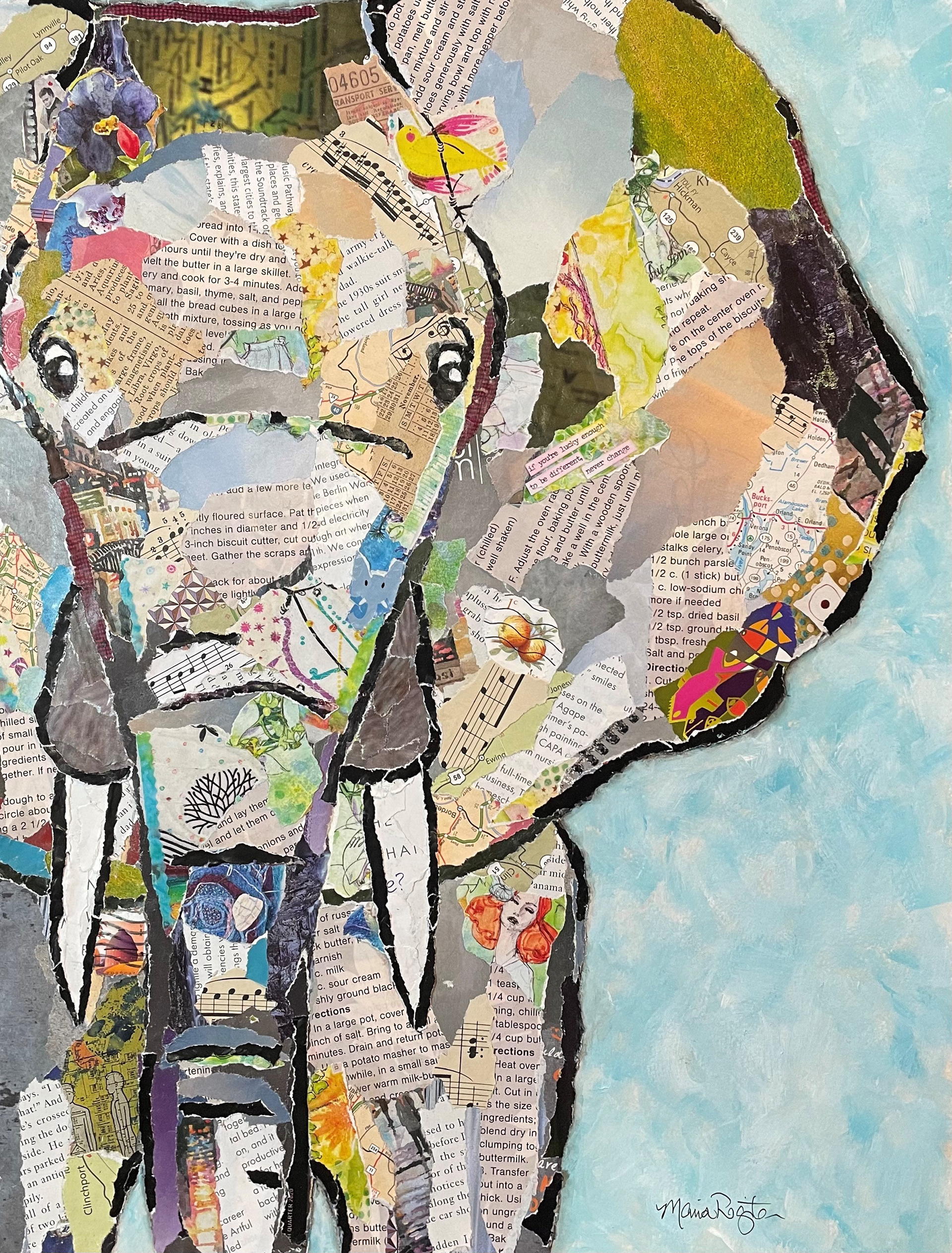 Eleanor Fontaine" 12"x16" paper collage; SOLD; prints available