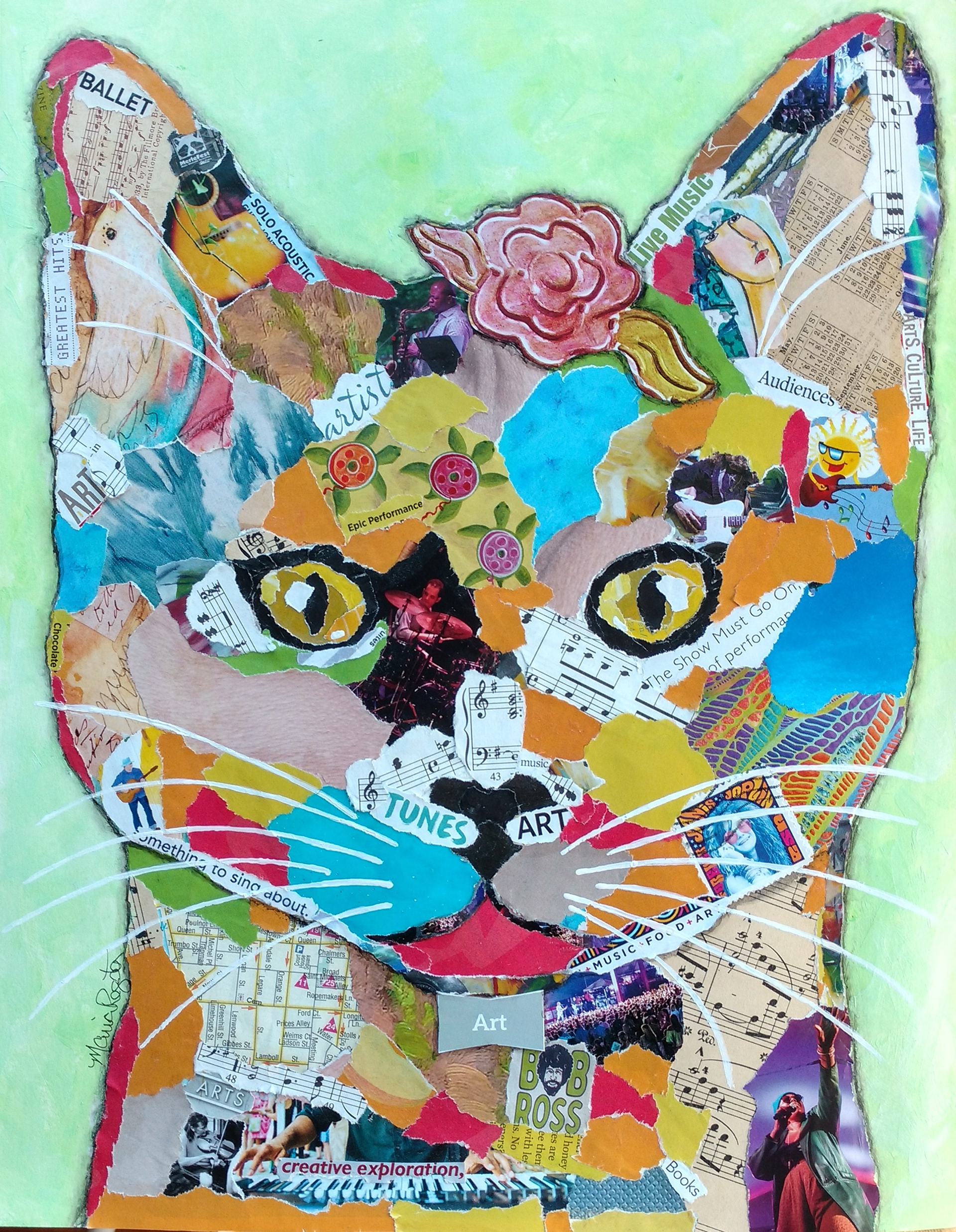 "Cool Cat" 11"x14" paper collage; SOLD; prints available