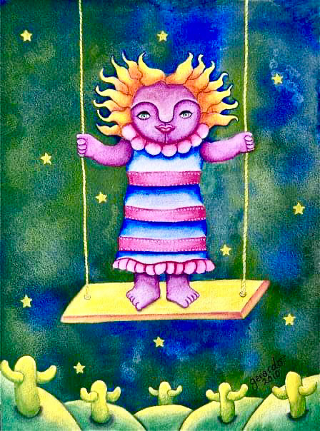 On a Swing - watercolors on paper.