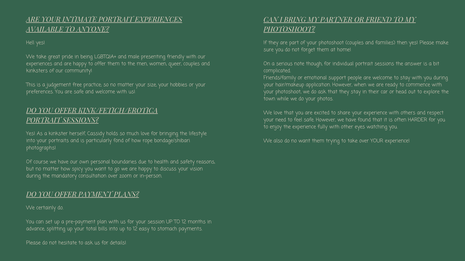 CCPLLC Cheyenne WY FAQ for Intimate Portraits