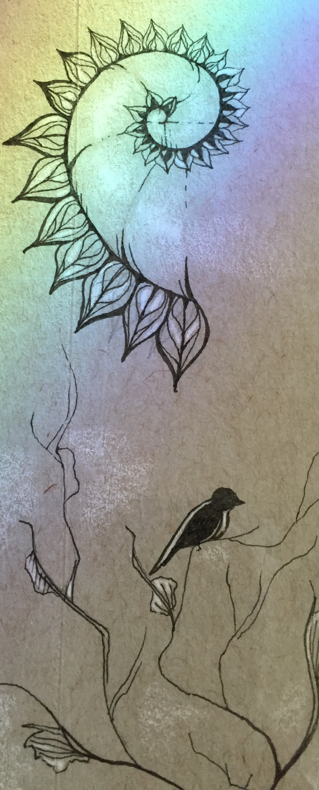 ink and colored pencil