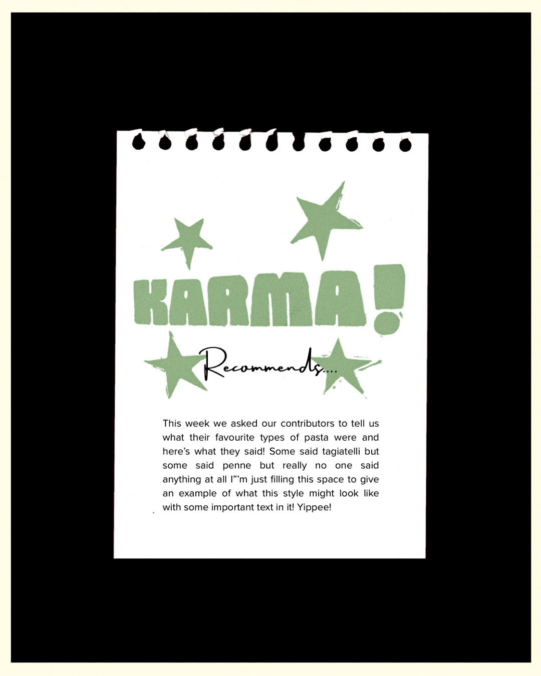 Karma! Magazine mockup (lino print, Photoshop, InDesign)