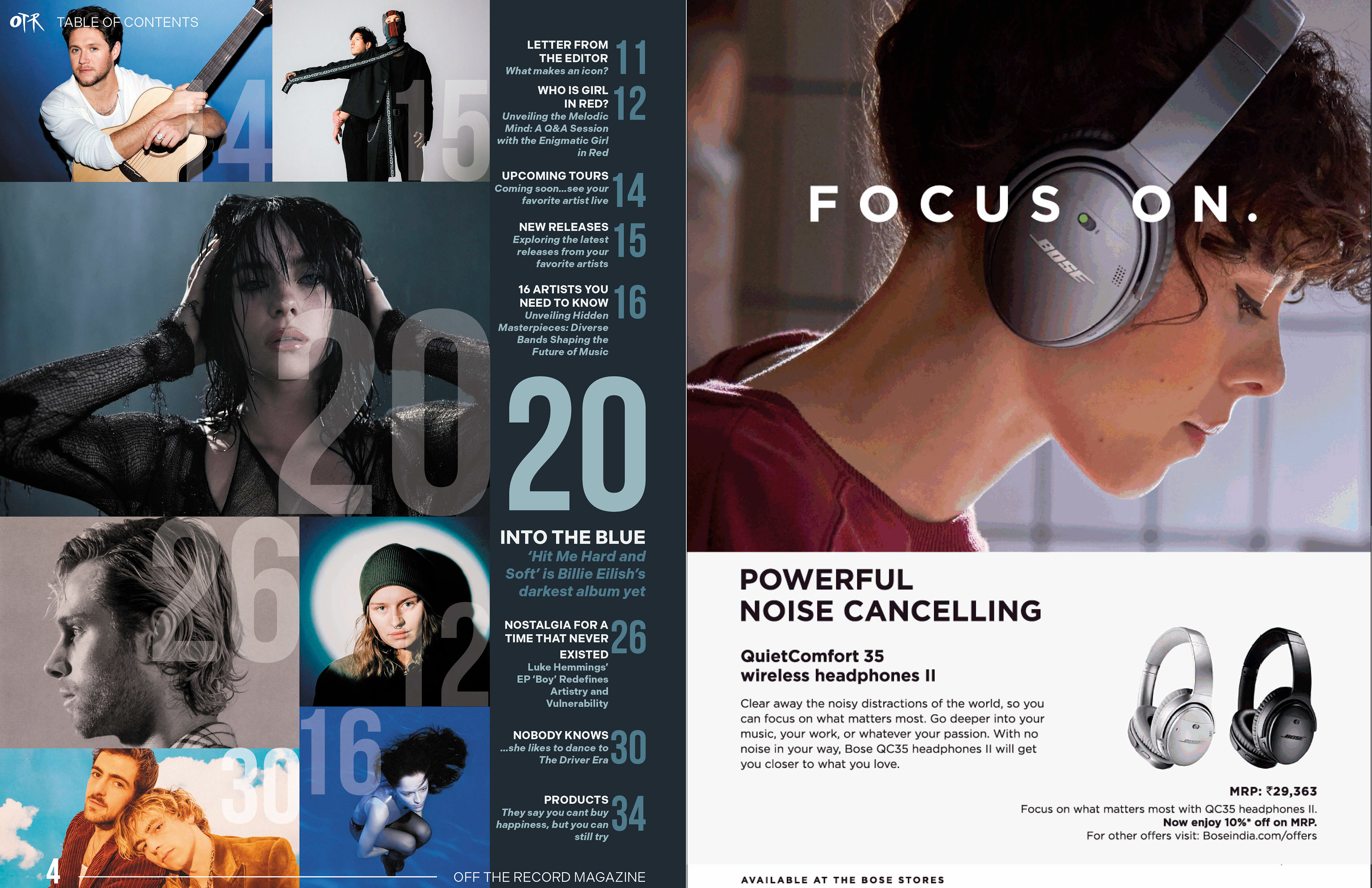 Left: Table of Contents; Right: Bose Ad
