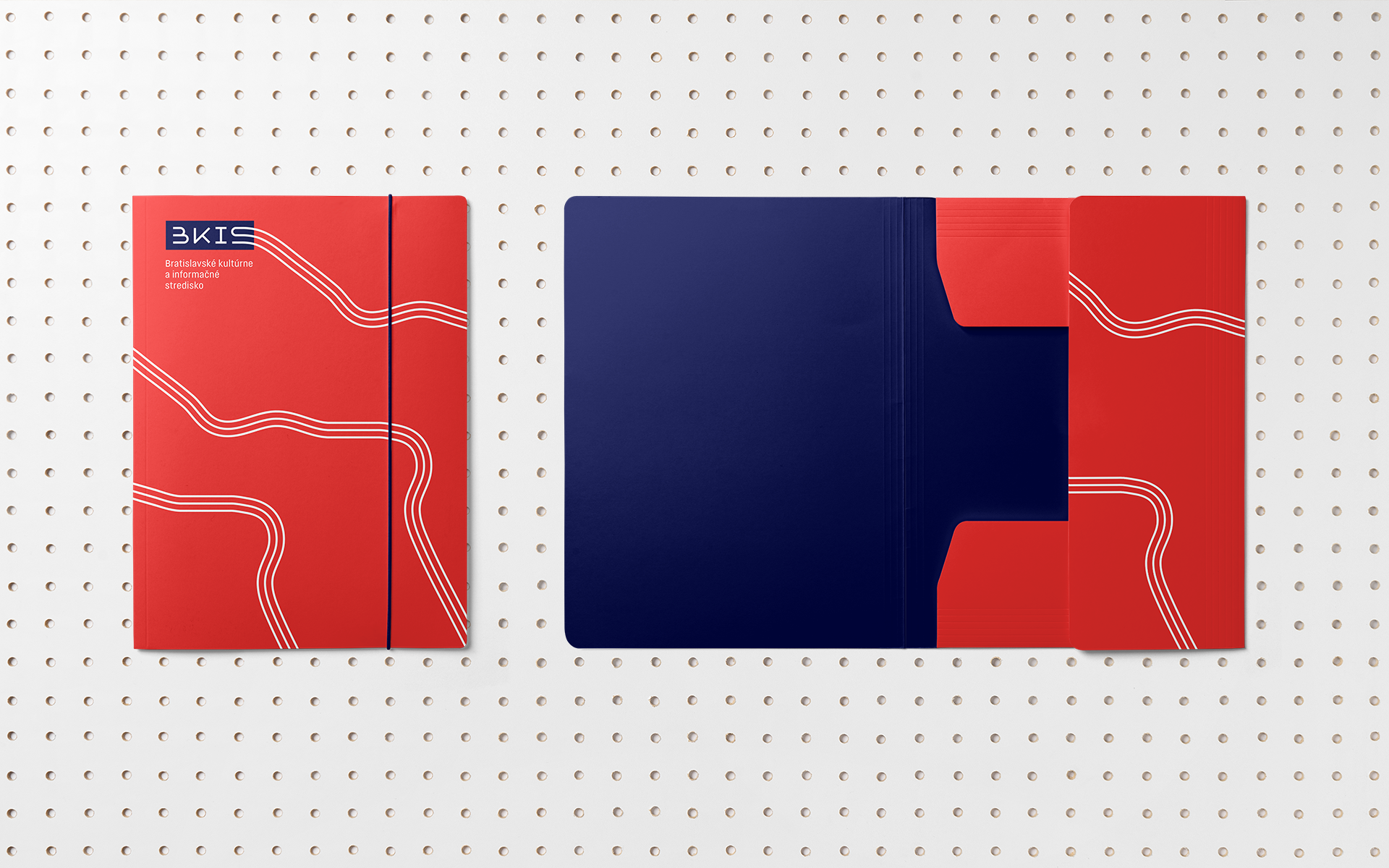 BKIS visual identity proposal stationery - folder with Danube pattern with navy blue interior