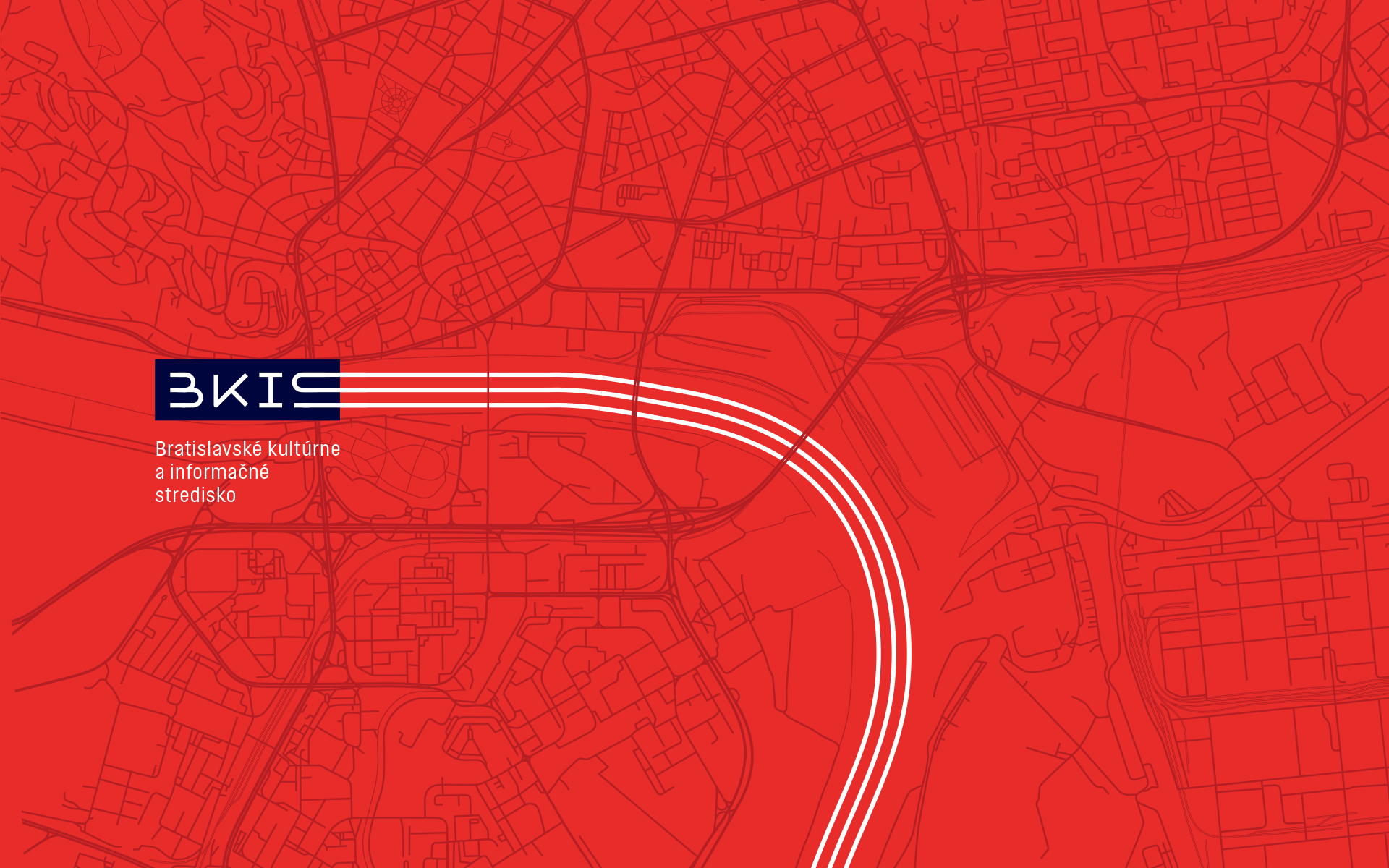 BKIS logo with Danube pattern flowing through the Bratislava map