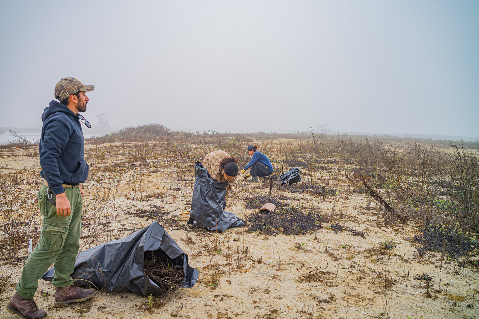 Fish and Wildlife technician Vincent Charles looks across the island at Bolsa Chica Ecological Reserve. It would take 3 hours to get most of the weeds out of the island.  Photo Credit: Justin Enriquez