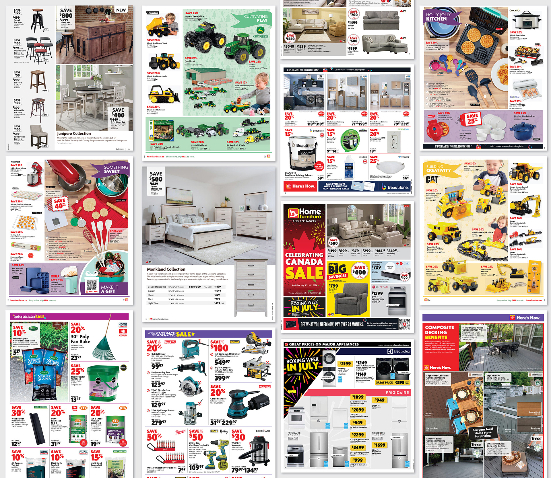 Collage of flyers showing multiple examples of designs I worked on at Home Hardware.