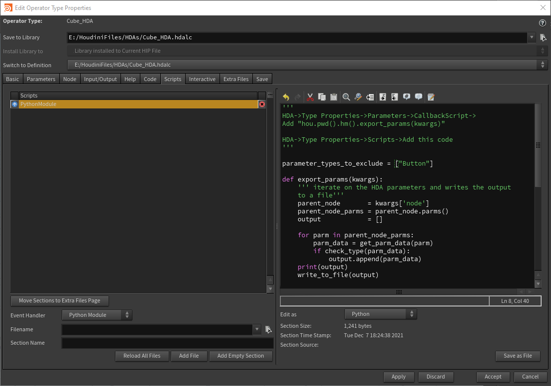 Houdini HDA Script view