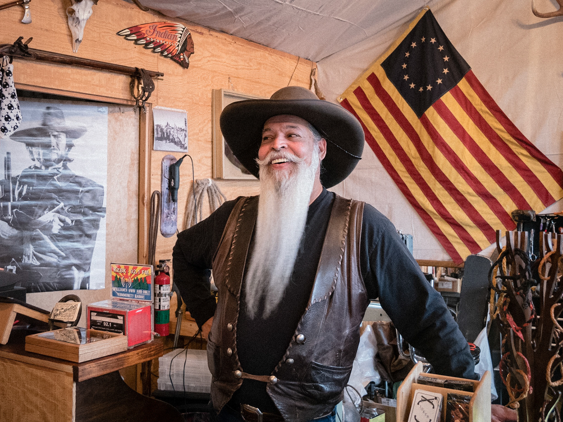 Jay Redfeather at his Open Road Cowboy store in Williams, Arizona
