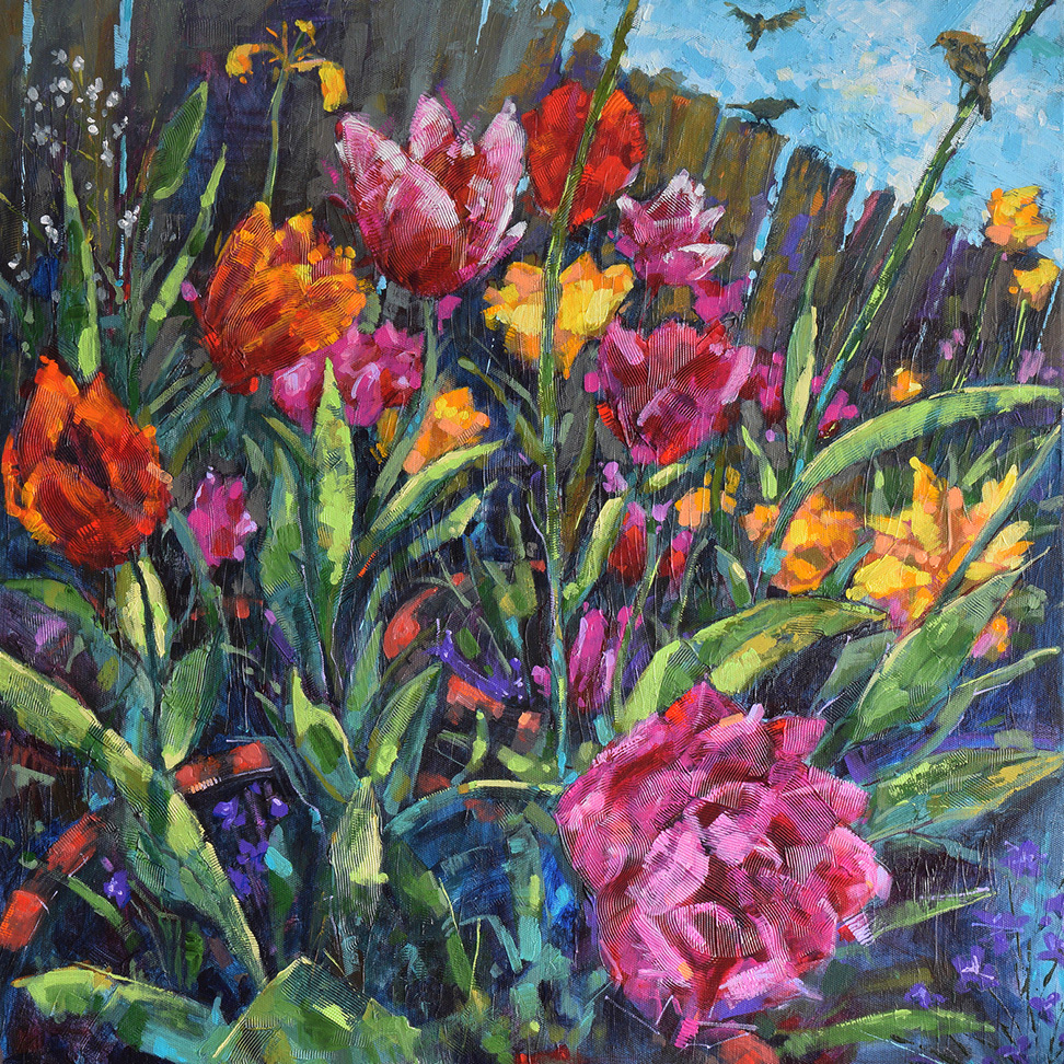"Bustling Spring Garden" 30" x 30" Arcylic on canvas -SOLD