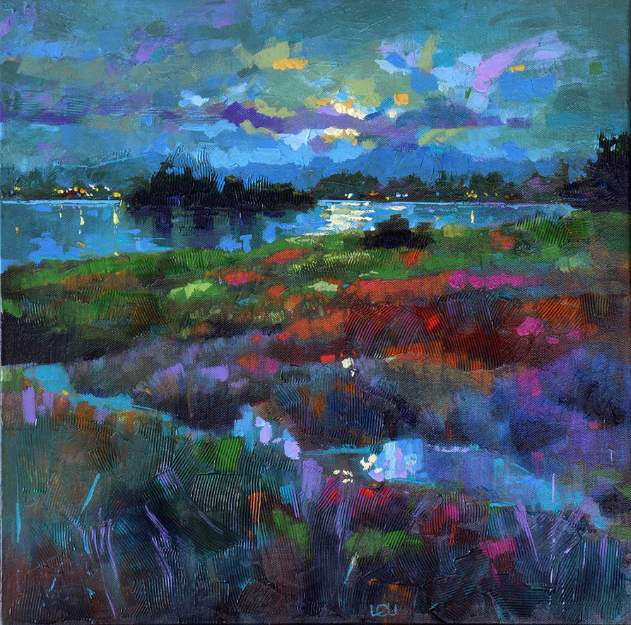 "Moonrise Ove Waikareao" 18" x 18" Acrylic on canvas - SOLD