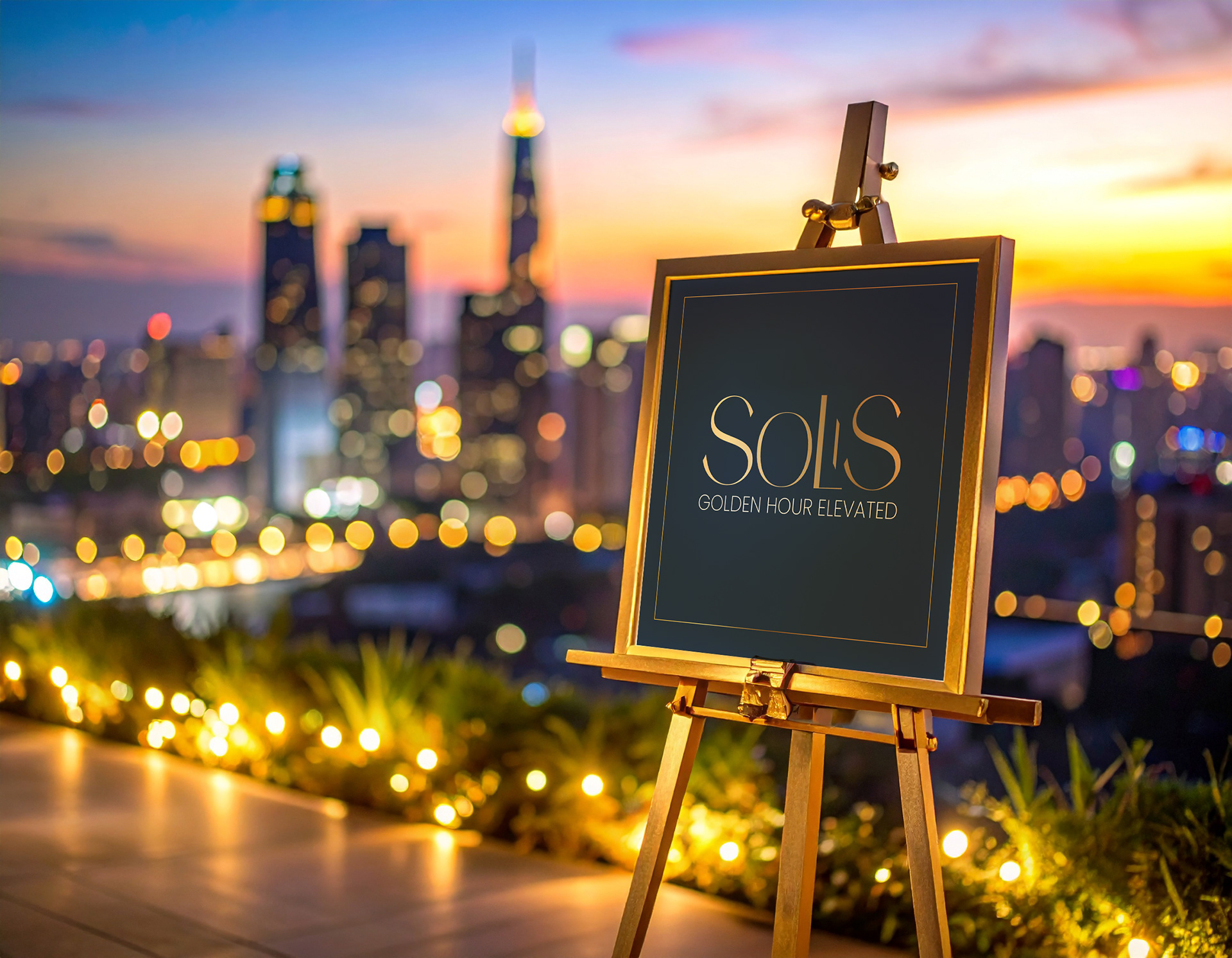 Luxury welcome sign setting the Solis tone.