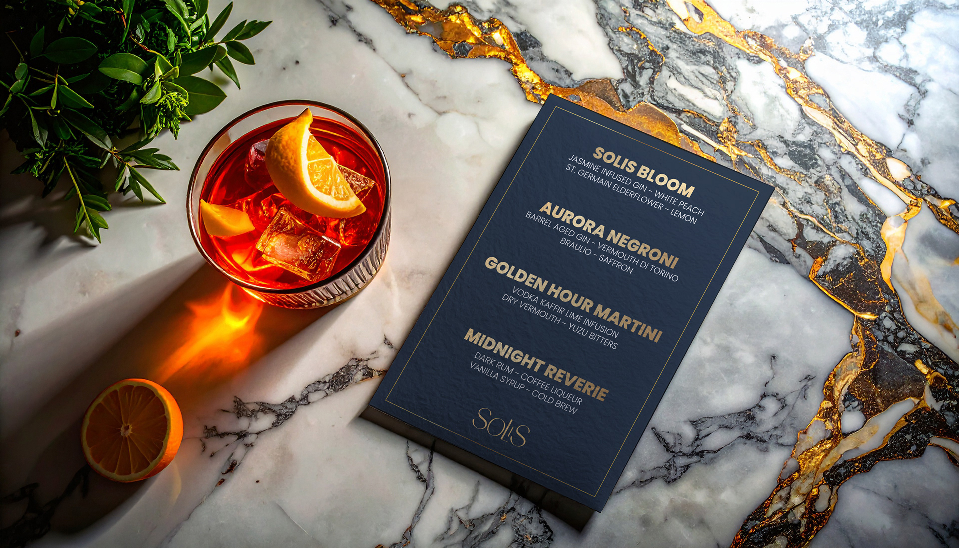 Curated cocktails reflecting the brand’s glow.