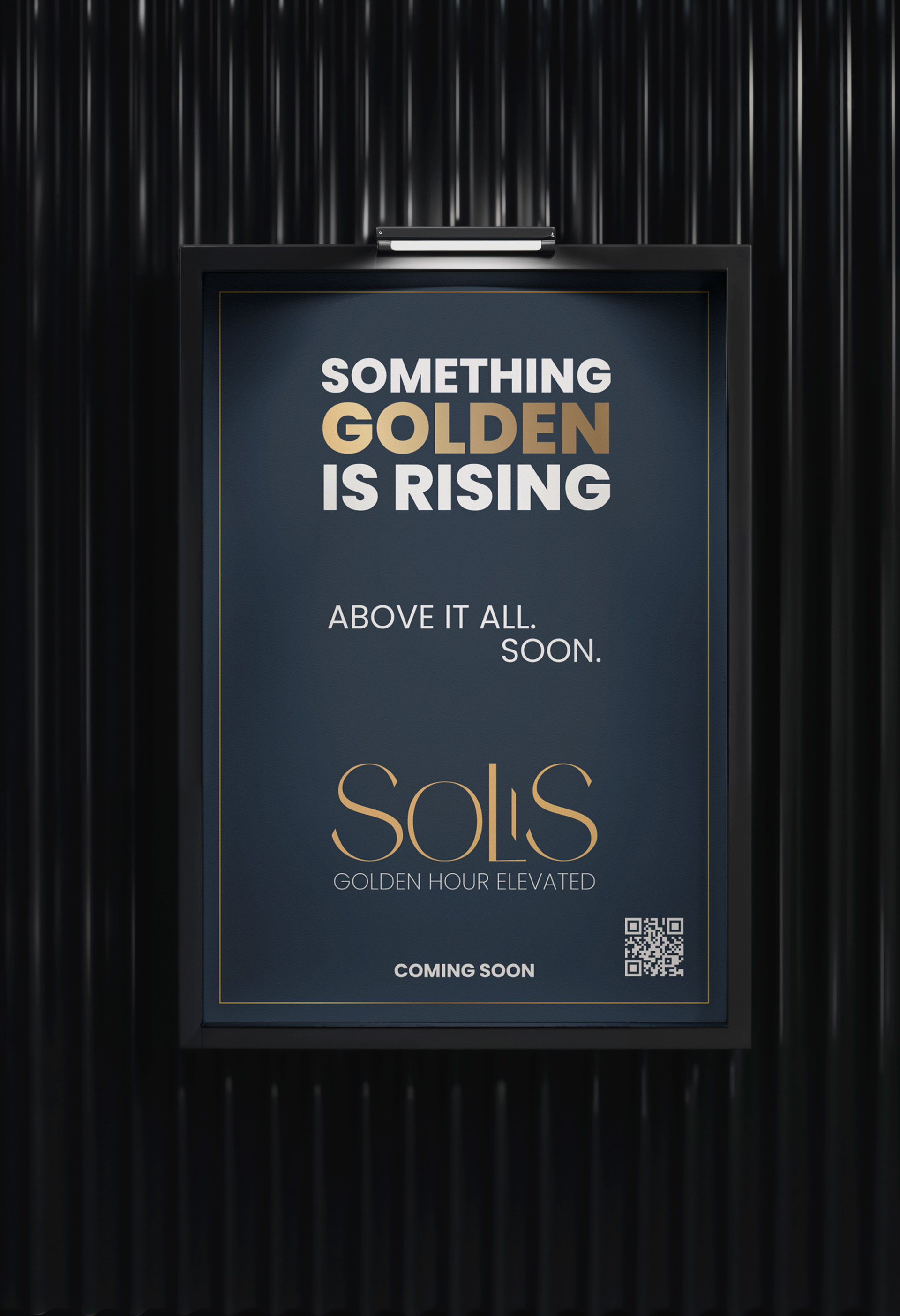 Bold teaser ad with golden glow.