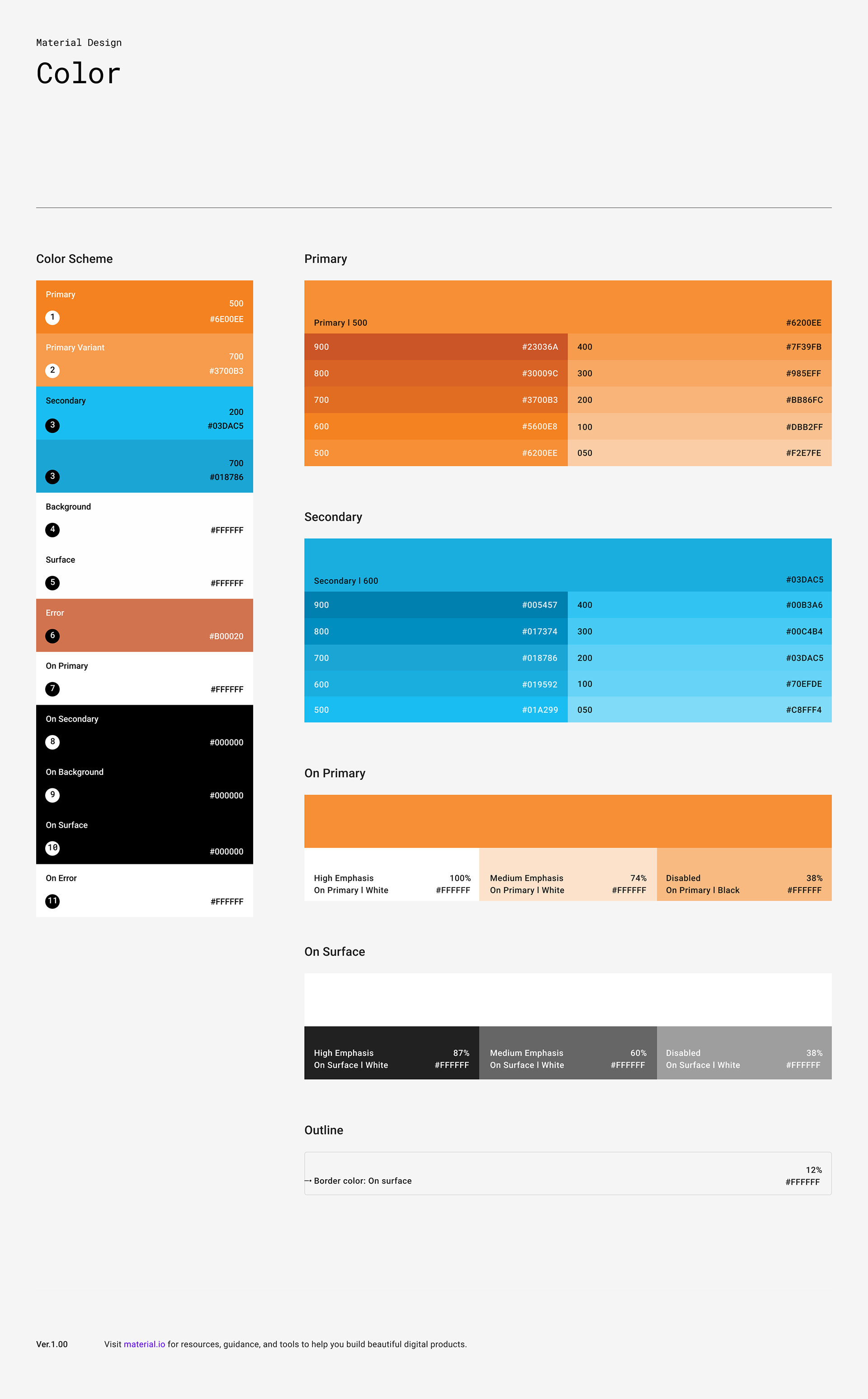 Google Material color sheet using Sam Fox School branding guideline colors
