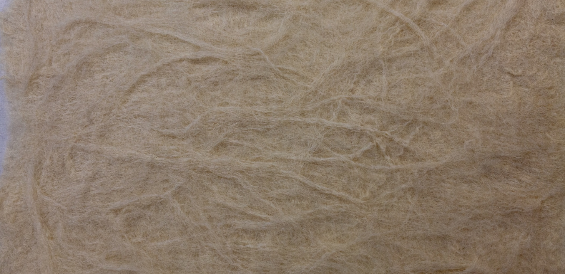 Extreme close-up of the Teeswater wool surface, highlighting fine interlaced fibers and a delicate, cloudlike texture.