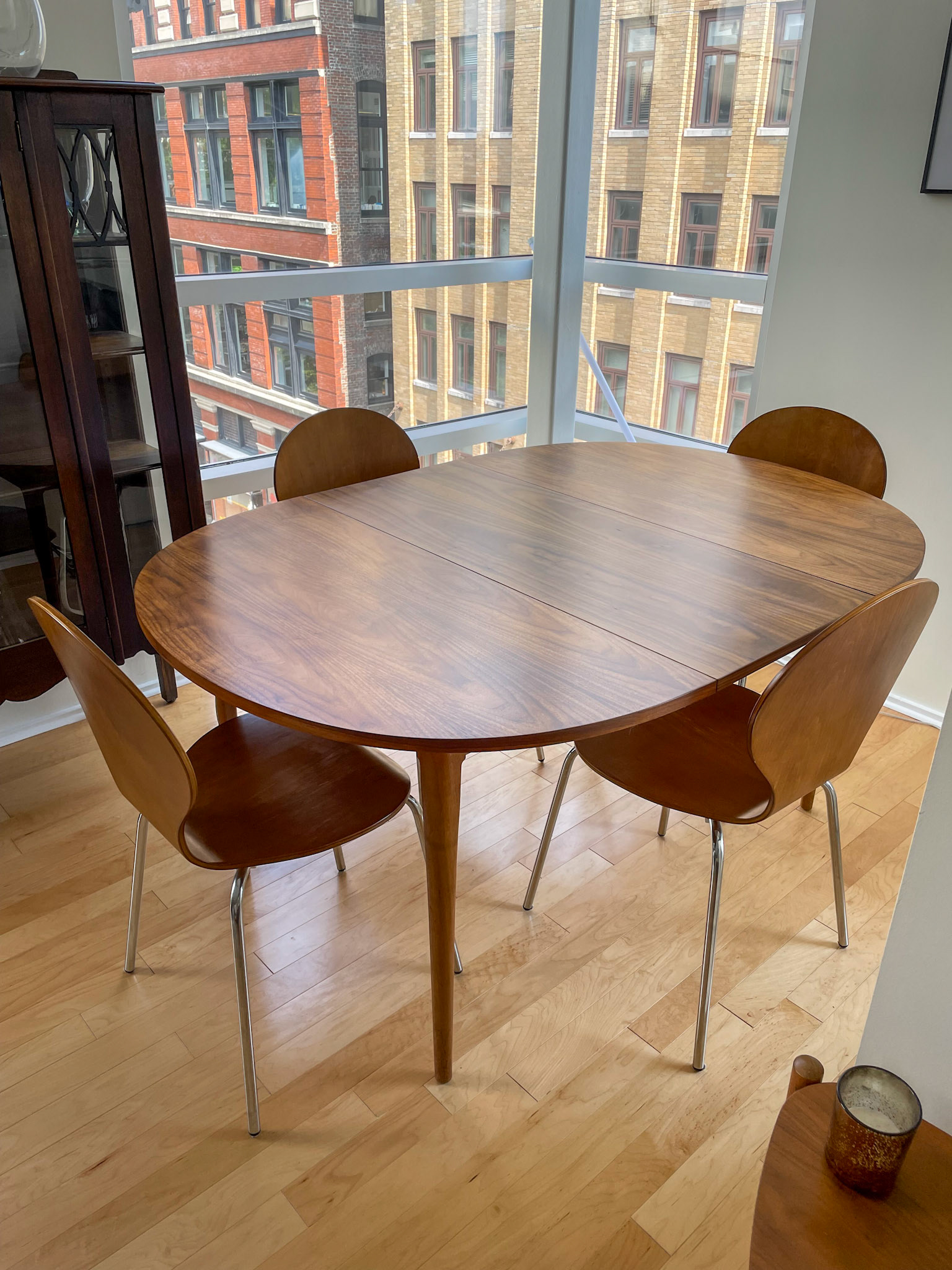 refinished mid|mod dining table, fabricated leaf to match