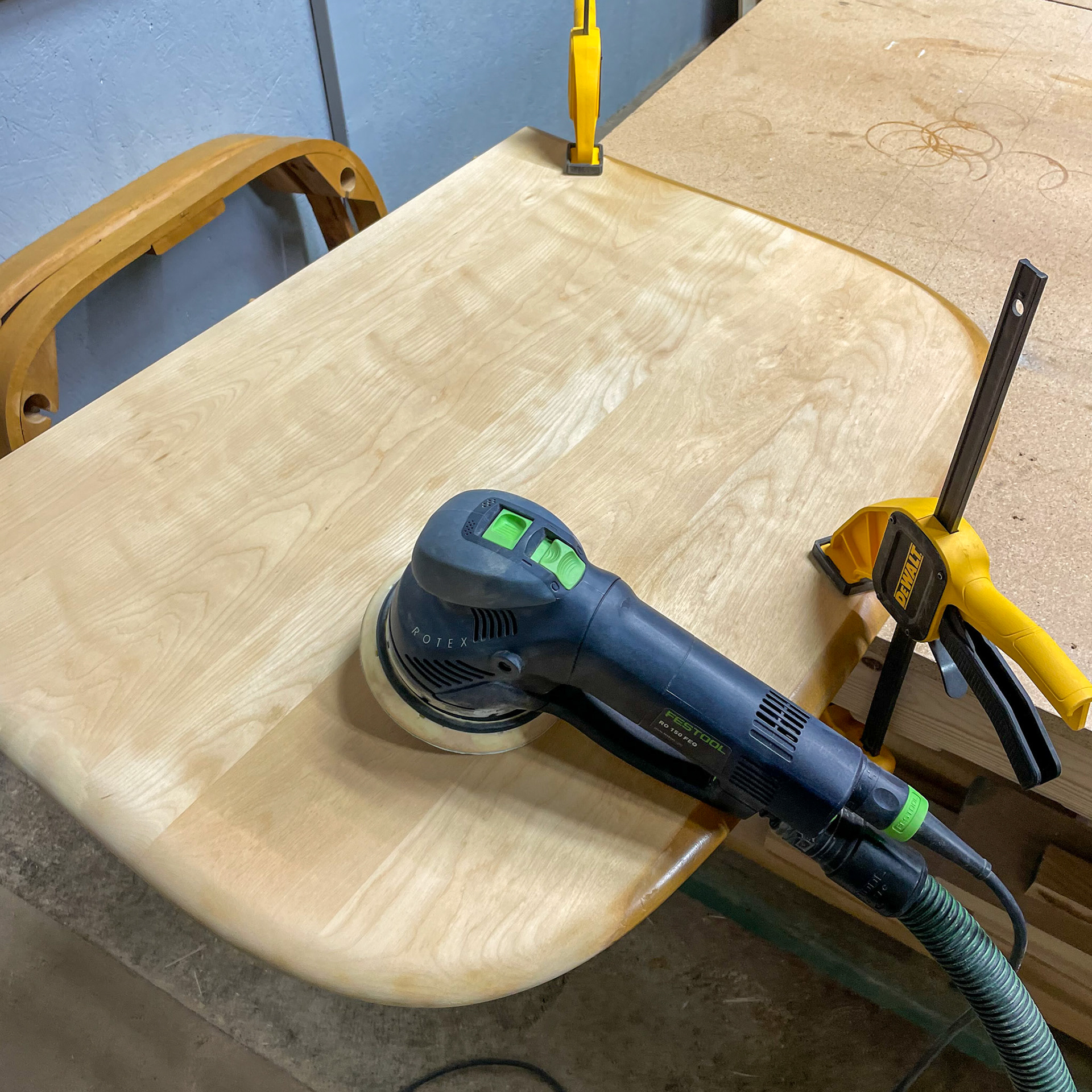 sanding hard maple dining table