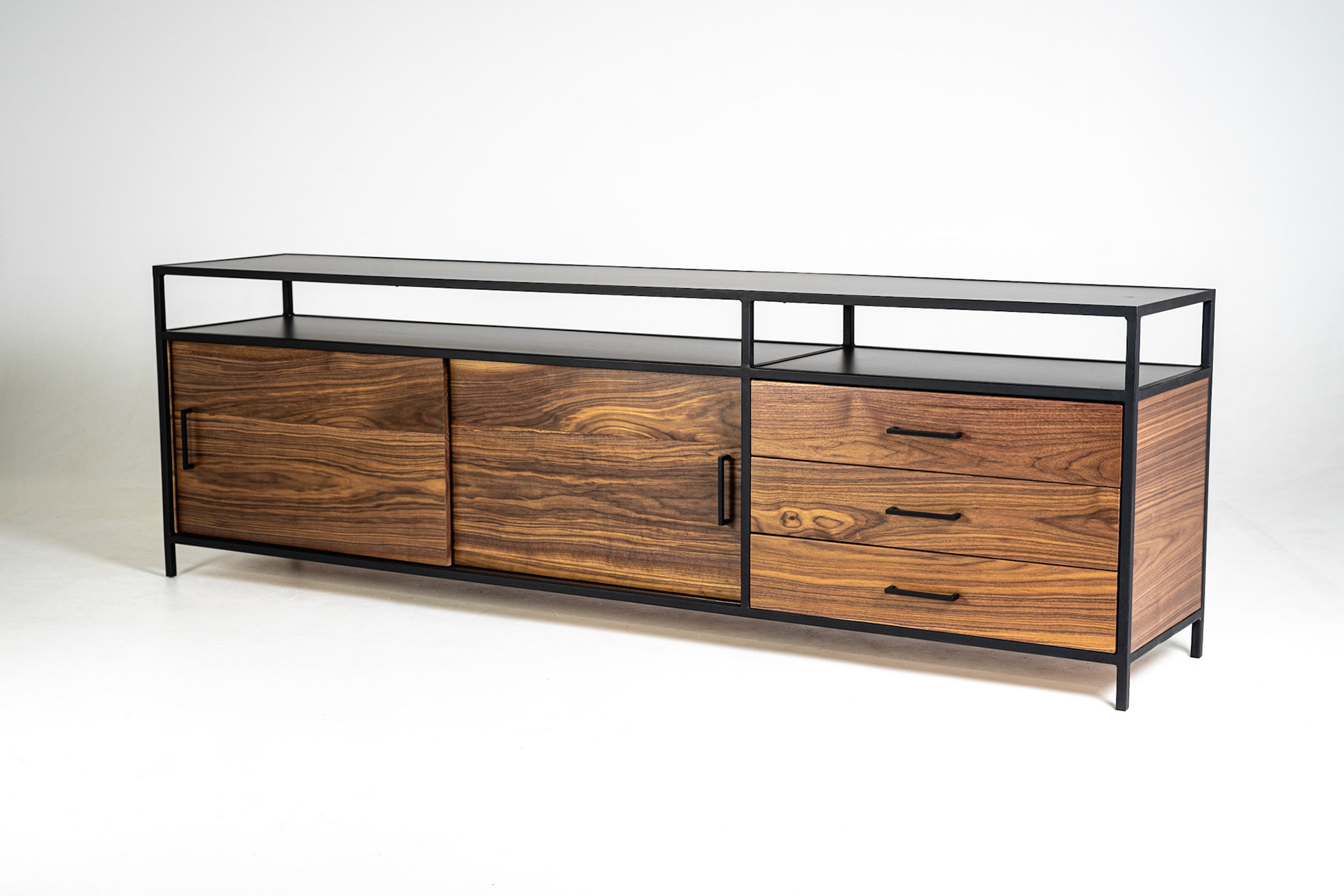 walnut, steel, and melamine sideboard