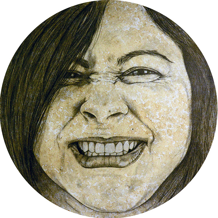 "Kim" . . .Graphite and coffee on 12" x 12" cut to circle 2017 . . . $350