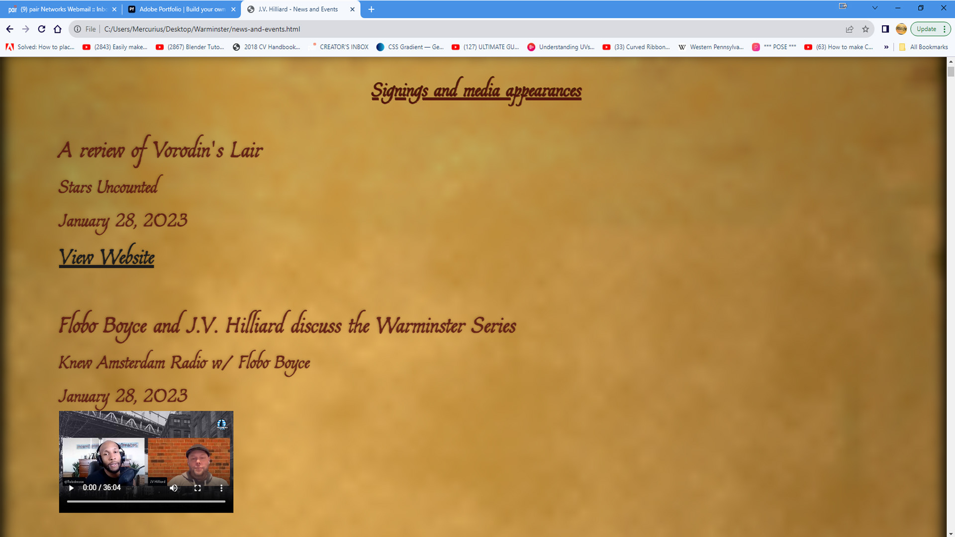 Original design of News & Events section prior to "reworking"