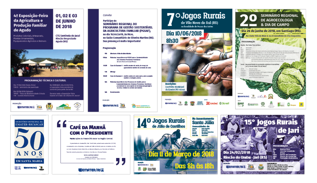 Production of posters for Seminars, Fairs and even a 50th anniversary stamp for the company  Emater/RS ASCAR