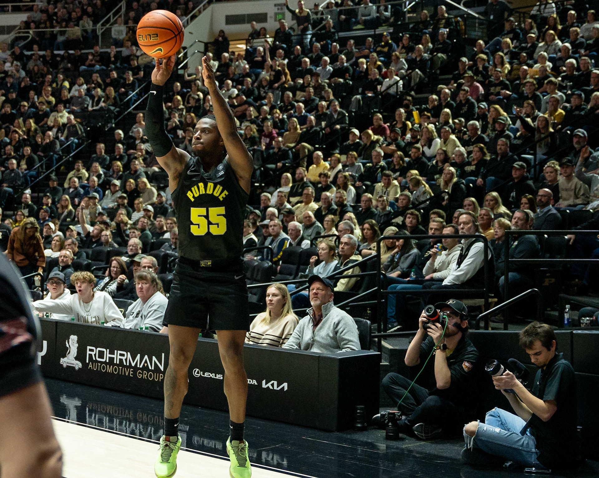 WEST LAFAYETTE, IN - JANUARY 23, 2024: Purdue 5th year Guard Lance Jones (55) competing in Purdue versus Michigan Mens Basketball at Mackey Arena(Photo by Steve Bowen / Bowen Arrow Photography / Northern Indiana Sports Report)