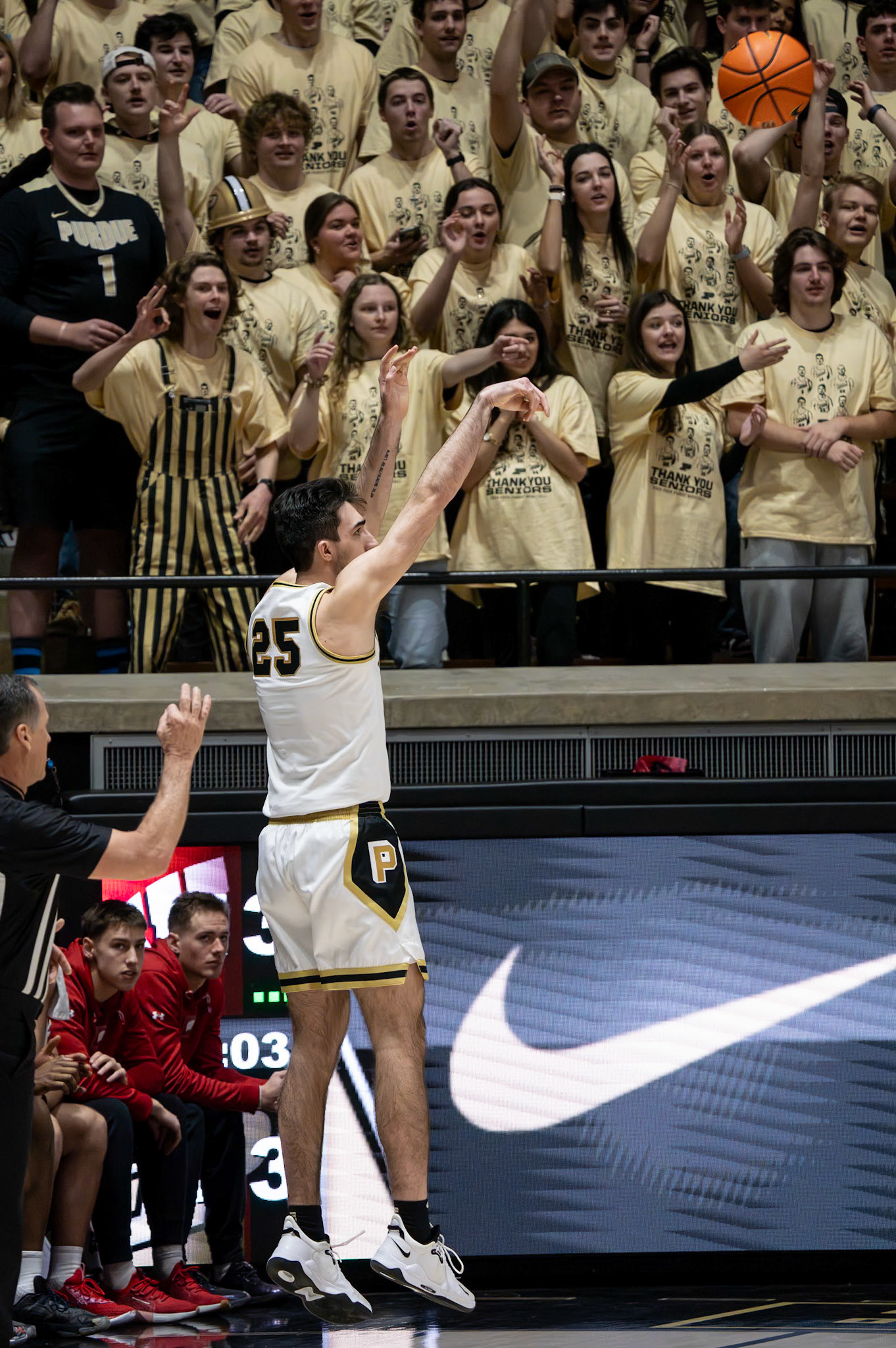 WEST LAFAYETTE, IN - MARCH 10, 2024: Purdue Senior Guard Ethan Morton (25) competing in Purdue University Boilermaker Basketball vs University of Wisconsin Badgers at Mackey Arena(Photo by Steve Bowen / Bowen Arrow Photography / Northern Indiana Sports Report)