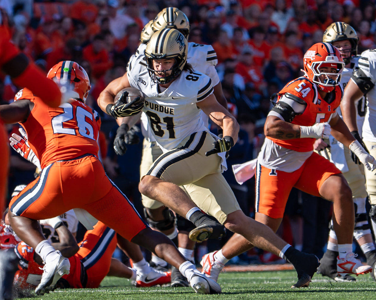 CHAMPAIGN, IL - OCTOBER 3, 2026: Purdue University Sophomore Tight End George Burhenn (81) during the Purdue Boilermakers at Illinois Fighting Illini football game at Gies Memorial Stadium(Photo by Steve Bowen / Northern Indiana Sports Report)
