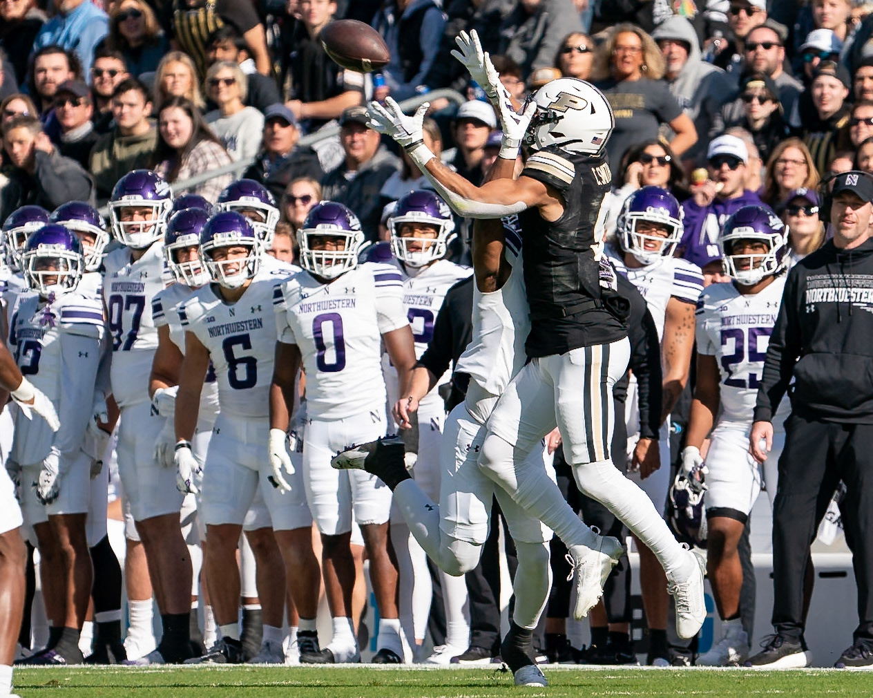 WEST LAFAYETTE, IN - NOVEMBER 2, 2024: Purdue University Sophomore Wide Receiver CJ Smith (9) during the Purdue University Boilermakers vs Northwestern University Wildcats Football game at Ross-Ade Stadium(Photo by Steve Bowen / Bowen Arrow Photography / Northern Indiana Sports Report)