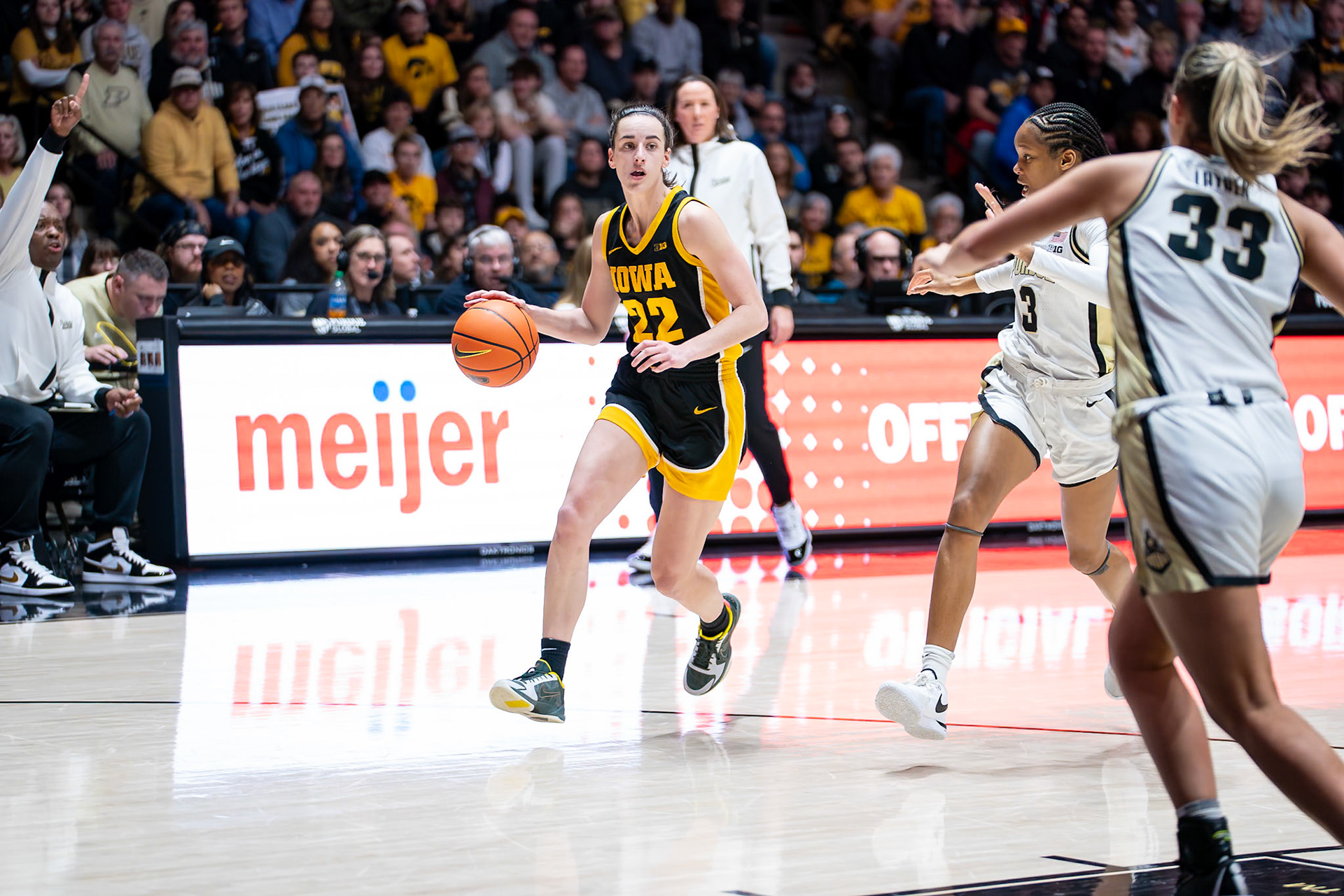 WEST LAFAYETTE, IN - JANUARY 10, 2024: Iowa Guard Senior Caitlin Clark (22) competing in Purdue Boilermaker Women's Basketball vs the Iowa Hawkeyes at Mackey Arena(Photo by Steve Bowen / Bowen Arrow Photography / Northern Indiana Sports Report)