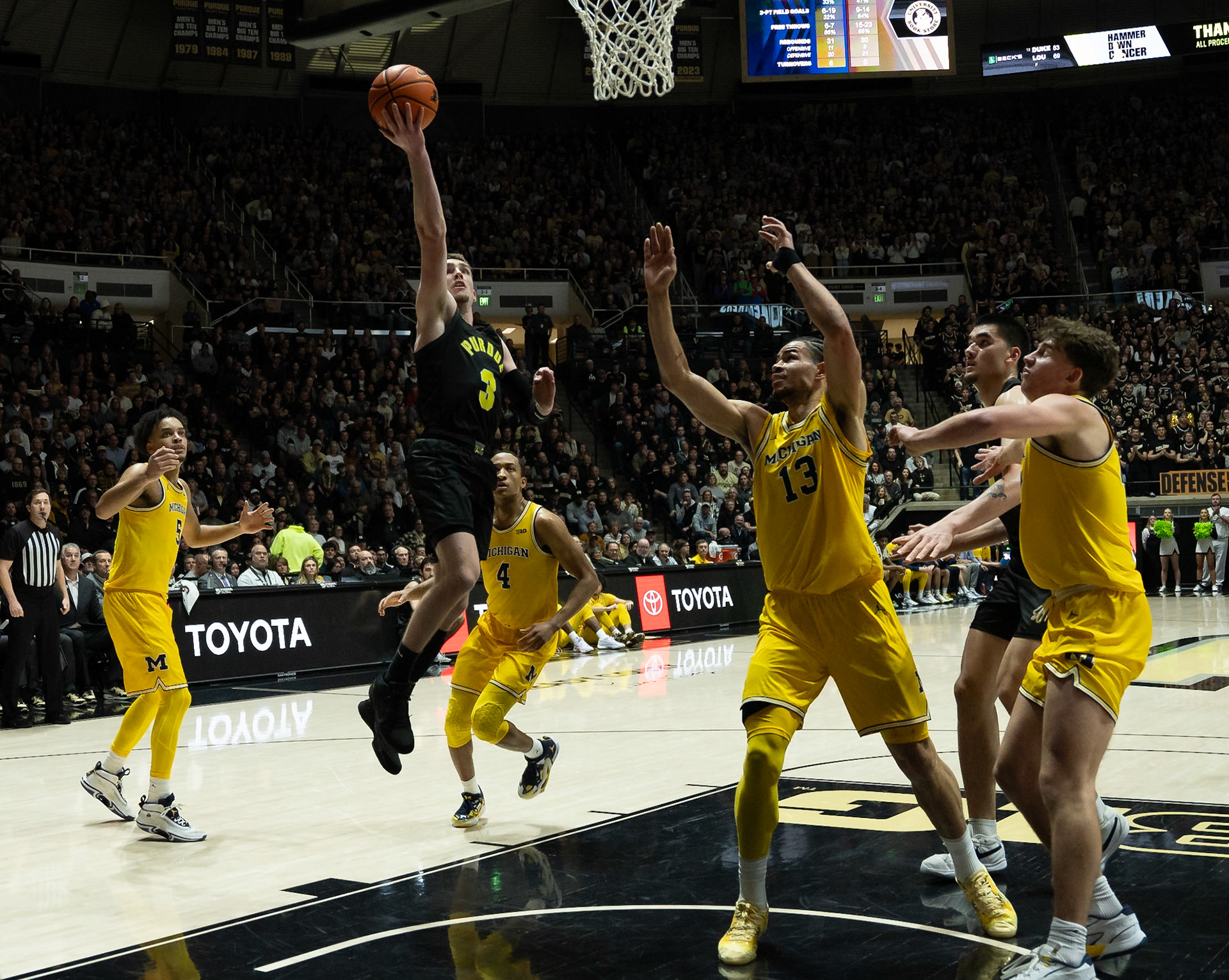 WEST LAFAYETTE, IN - JANUARY 23, 2024: Purdue Sophomore Guard Braden Smith (3) competing in Purdue versus Michigan Mens Basketball at Mackey Arena(Photo by Steve Bowen / Bowen Arrow Photography / Northern Indiana Sports Report)