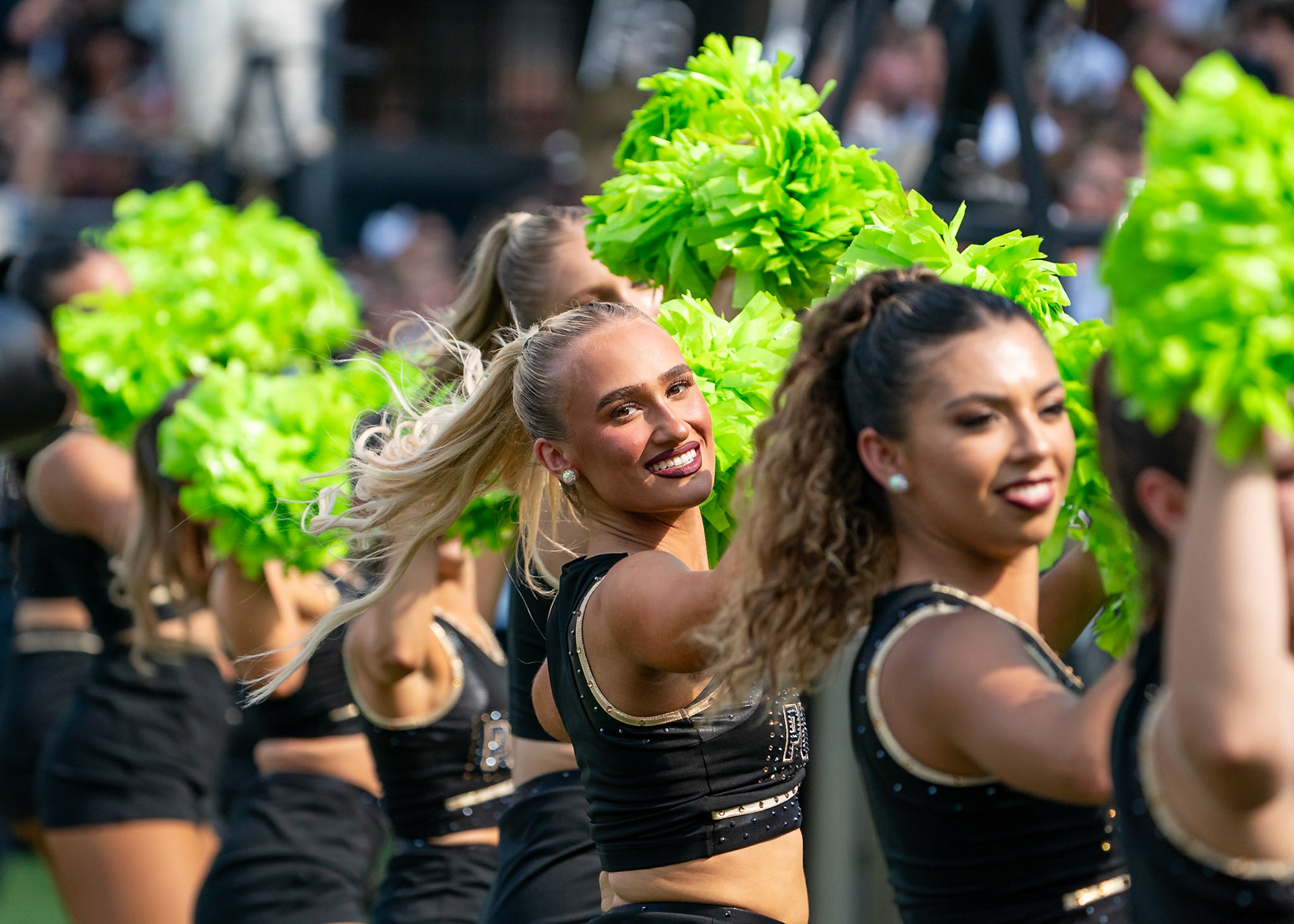 WEST LAFAYETTE, IN - OCTOBER 4, 2025: Purdue University Golduster Ashley Welt getting the crowd going during the Purdue Boilermaker Football vs University of Illinois Fighting Illini at Ross-Ade Stadium(Photo by Steve Bowen / Northern Indiana Sports Report)
