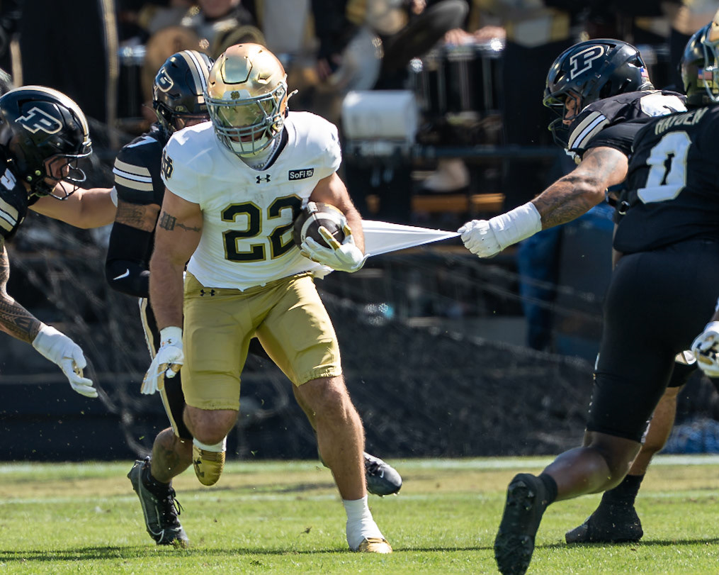 WEST LAFAYETTE, IN - SEPTEMBER 26, 2026: Notre Dame University Junior RB Aneyas Williams (22) during the Purdue Boilermakers vs Notre Dame Fighting Irish football game at Ross-Ade Stadium(Photo by Steve Bowen / Northern Indiana Sports Report)