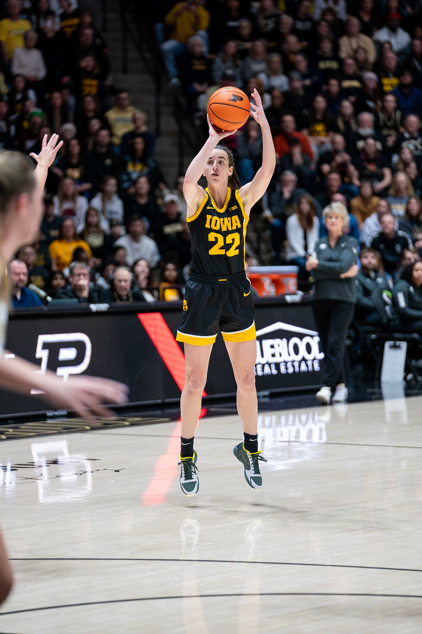 WEST LAFAYETTE, IN - JANUARY 10, 2024: Iowa Guard Senior Caitlin Clark (22) competing in Purdue Boilermaker Women's Basketball vs the Iowa Hawkeyes at Mackey Arena(Photo by Steve Bowen / Bowen Arrow Photography / Northern Indiana Sports Report)