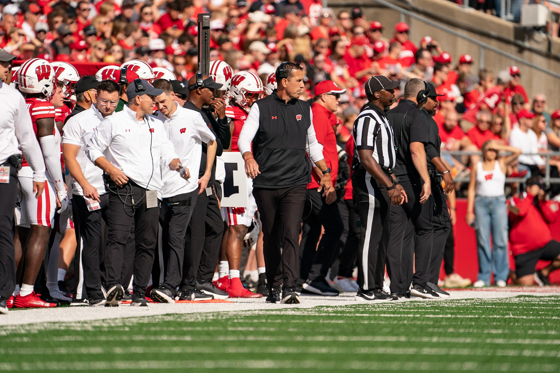 MADISON, WI - OCTOBER 5, 2024: University of Wisconsin Head Coach Luke Fickell during the Purdue University Boilermakers at University of Wisconsin Badger Football game at Camp Randall Stadium(Photo by Steve Bowen / NISports Report)