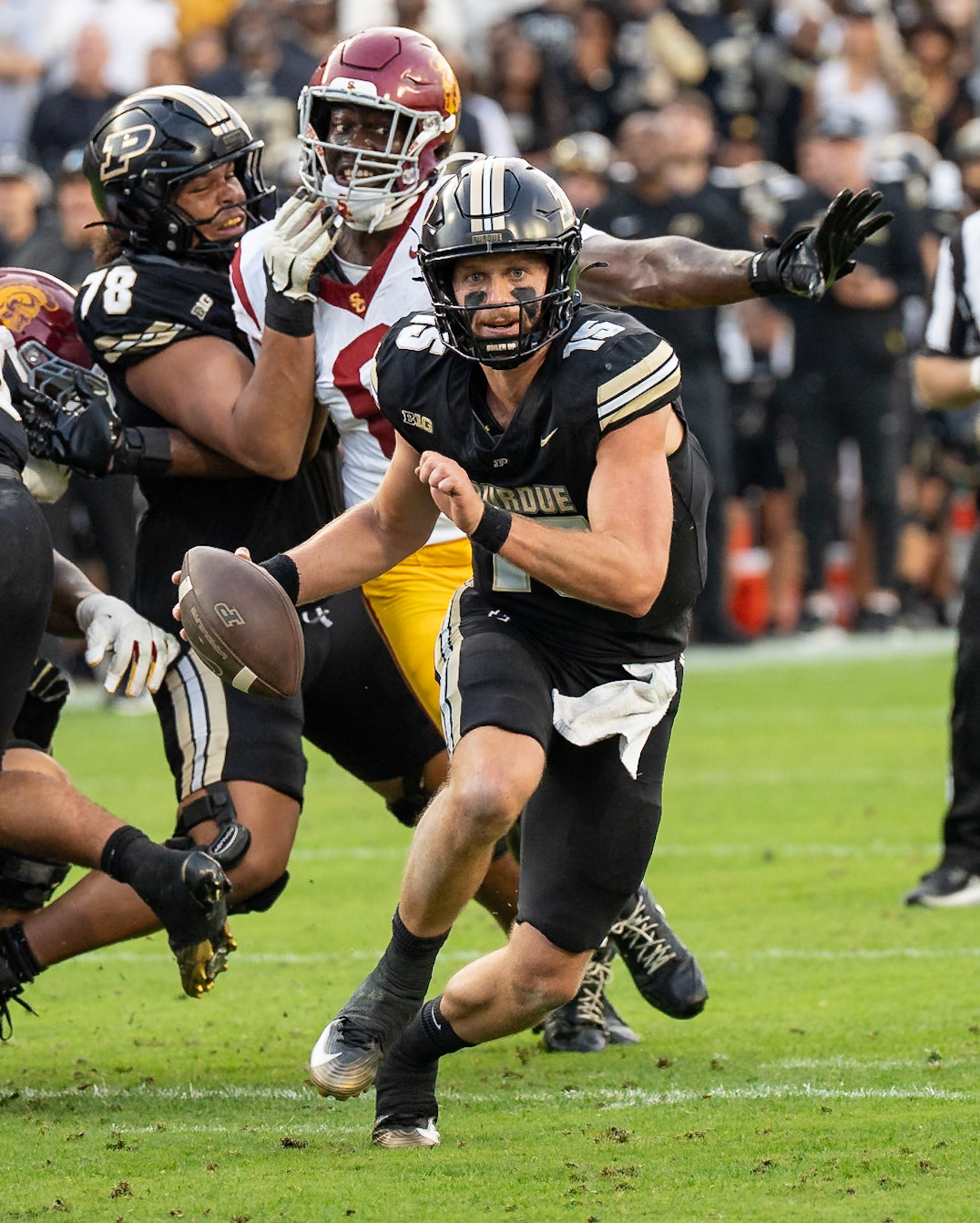 WEST LAFAYETTE, IN - SEPTEMBER 13, 2025: Purdue University Sophomore Quaterback Ryan Browne (15) in Purdue Boilermaker Football vs University of Southern California Trojans at Ross-Ade Stadium(Photo by Steve Bowen / Northern Indiana Sports Report)