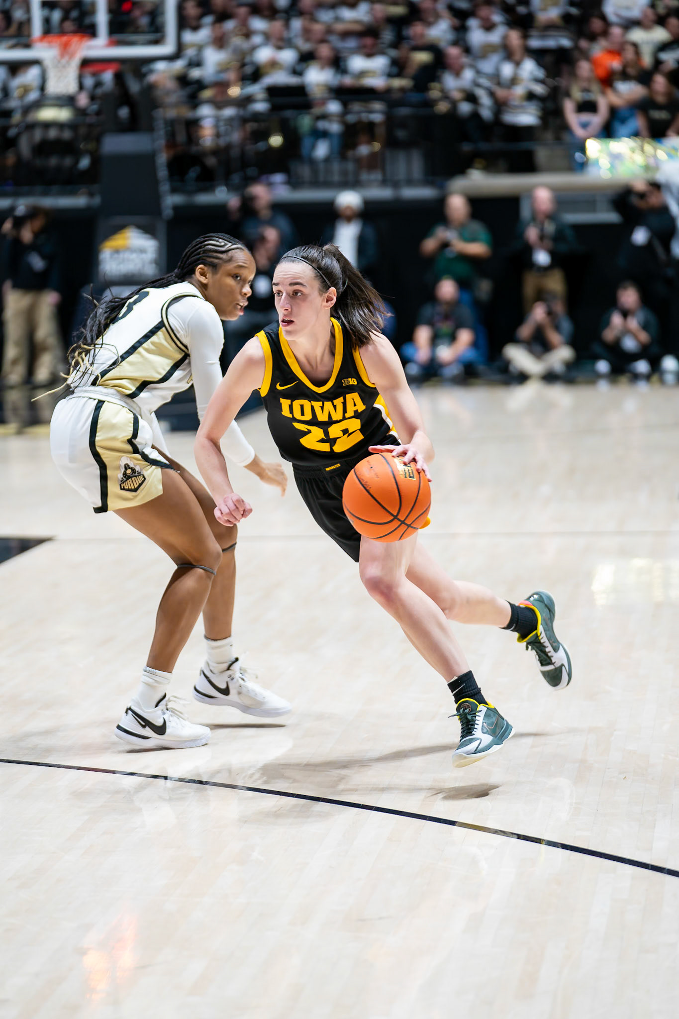 WEST LAFAYETTE, IN - JANUARY 10, 2024: Iowa Guard Senior Caitlin Clark (22) competing in Purdue Boilermaker Women's Basketball vs the Iowa Hawkeyes at Mackey Arena(Photo by Steve Bowen / Bowen Arrow Photography / Northern Indiana Sports Report)