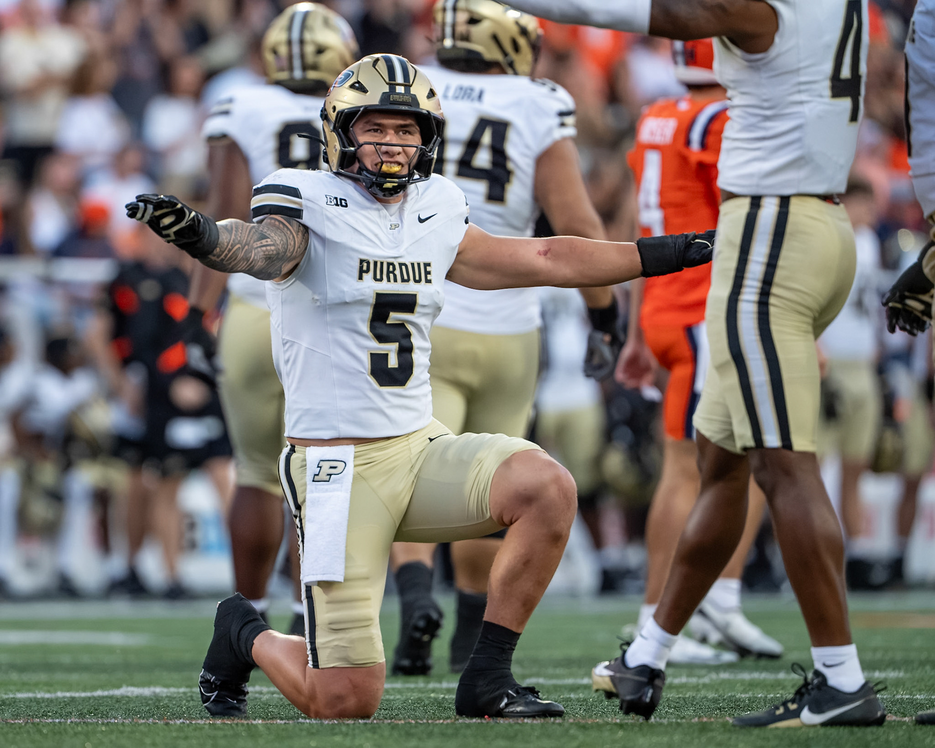 CHAMPAIGN, IL - OCTOBER 3, 2026: Purdue University Junior Linebacker Charles Correa (5) during the Purdue Boilermakers at Illinois Fighting Illini football game at Gies Memorial Stadium(Photo by Steve Bowen / Northern Indiana Sports Report)