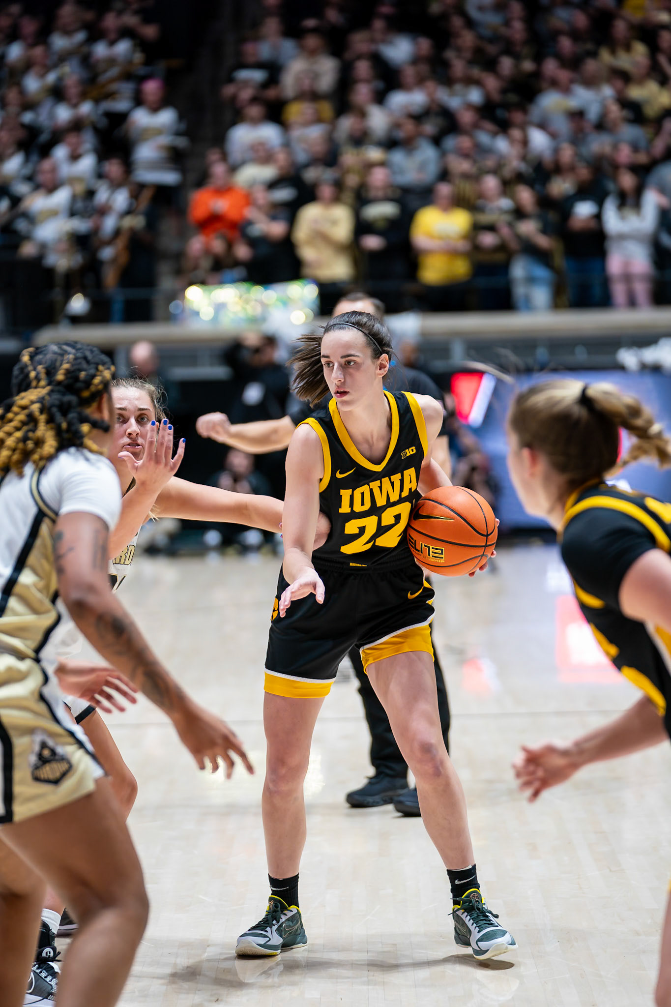 WEST LAFAYETTE, IN - JANUARY 10, 2024: Iowa Guard Senior Caitlin Clark (22) competing in Purdue Boilermaker Women's Basketball vs the Iowa Hawkeyes at Mackey Arena(Photo by Steve Bowen / Bowen Arrow Photography / Northern Indiana Sports Report)