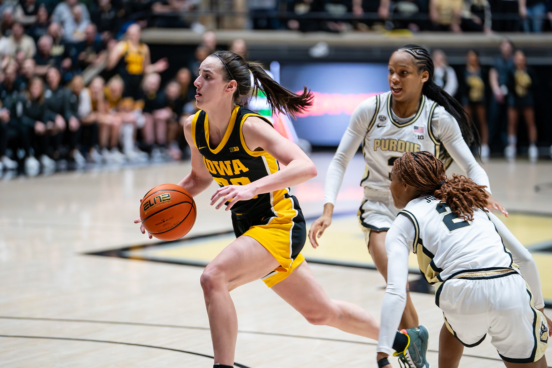 WEST LAFAYETTE, IN - JANUARY 10, 2024: Iowa Guard Senior Caitlin Clark (22) competing in Purdue Boilermaker Women's Basketball vs the Iowa Hawkeyes at Mackey Arena(Photo by Steve Bowen / Bowen Arrow Photography / Northern Indiana Sports Report)