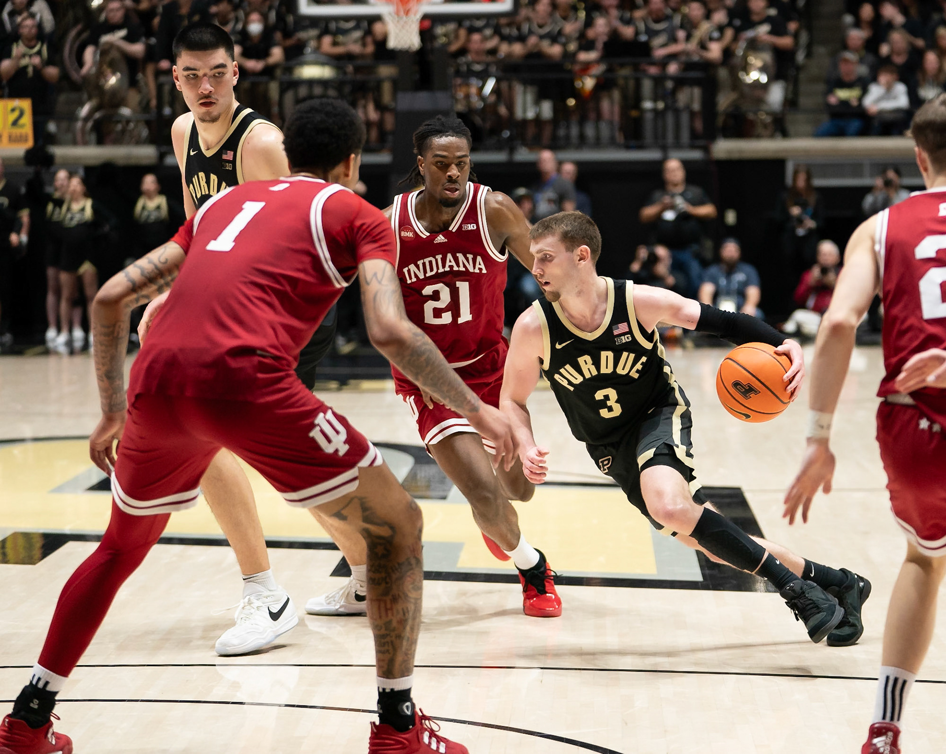 WEST LAFAYETTE, IN - FEBRUARY 10, 2024: Purdue Sophomore Guard Braden Smith (3) in Purdue Boilermaker vs Indiana Hoosiers Basketball at Mackey Arena(Photo by Steve Bowen / Bowen Arrow Photography / Northern Indiana Sports Report)
