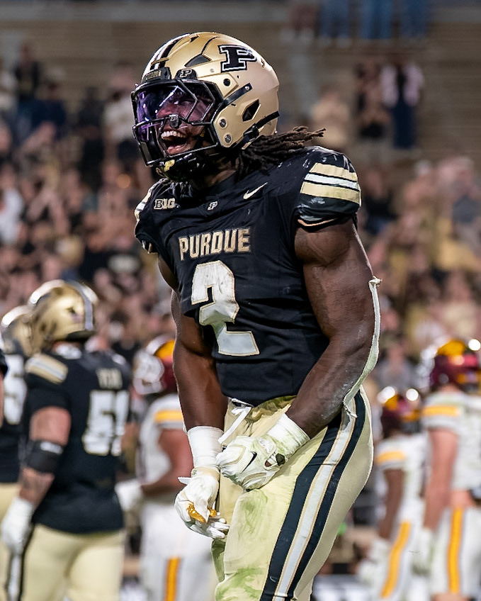 WEST LAFAYETTE, IN - OCTOBER 10, 2026: Purdue University Sophomore Running Back Fame Ijeboi (2) during the Purdue Boilermakers vs Minnesota Golden Gophers football game at Ross-Ade Stadium(Photo by Steve Bowen / Northern Indiana Sports Report)