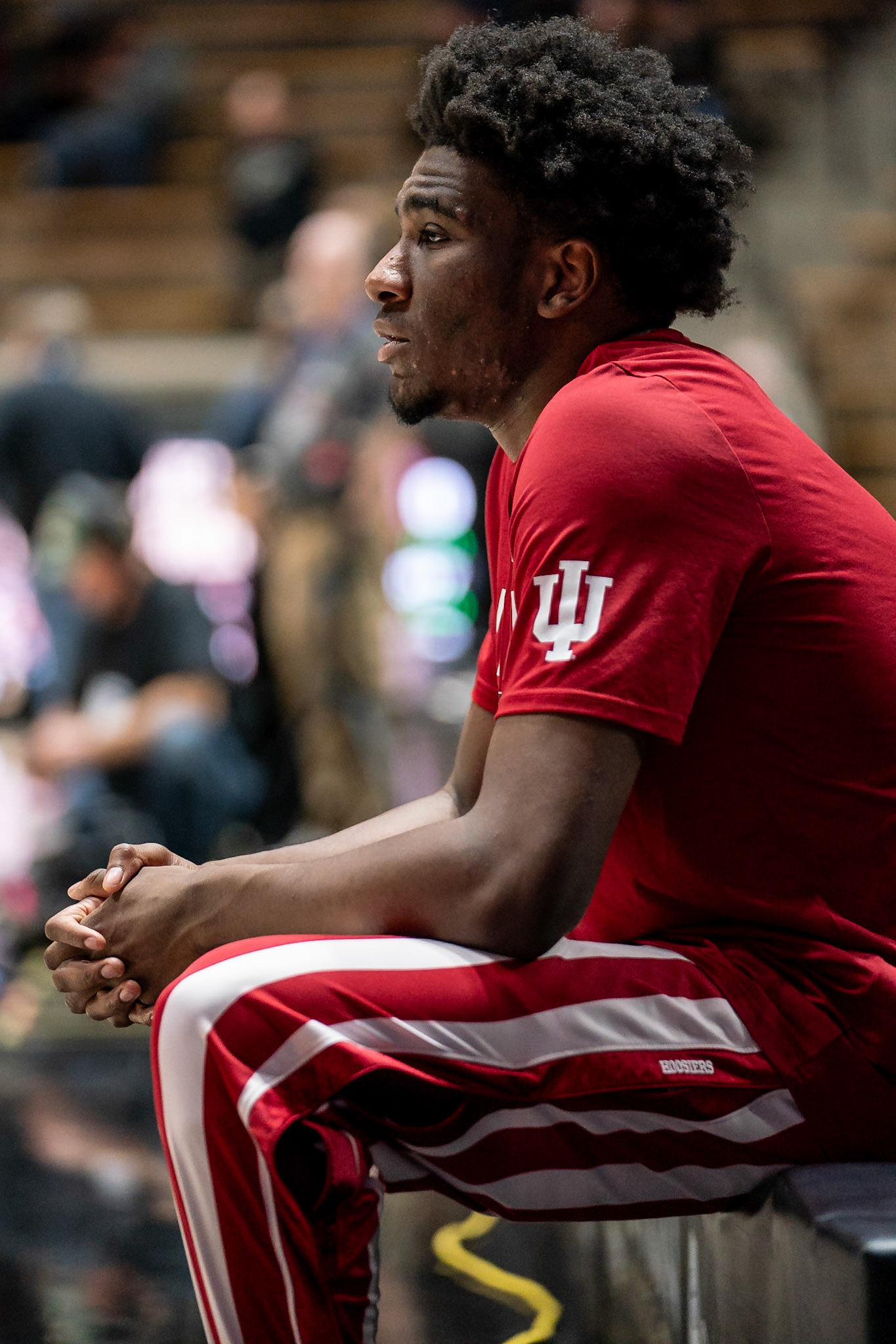 WEST LAFAYETTE, IN - FEBRUARY 10, 2024: Indiana Sophomore Forward Kaleb Banks (10) in Purdue Boilermaker vs Indiana Hoosiers Basketball at Mackey Arena(Photo by Steve Bowen / Bowen Arrow Photography / Northern Indiana Sports Report)