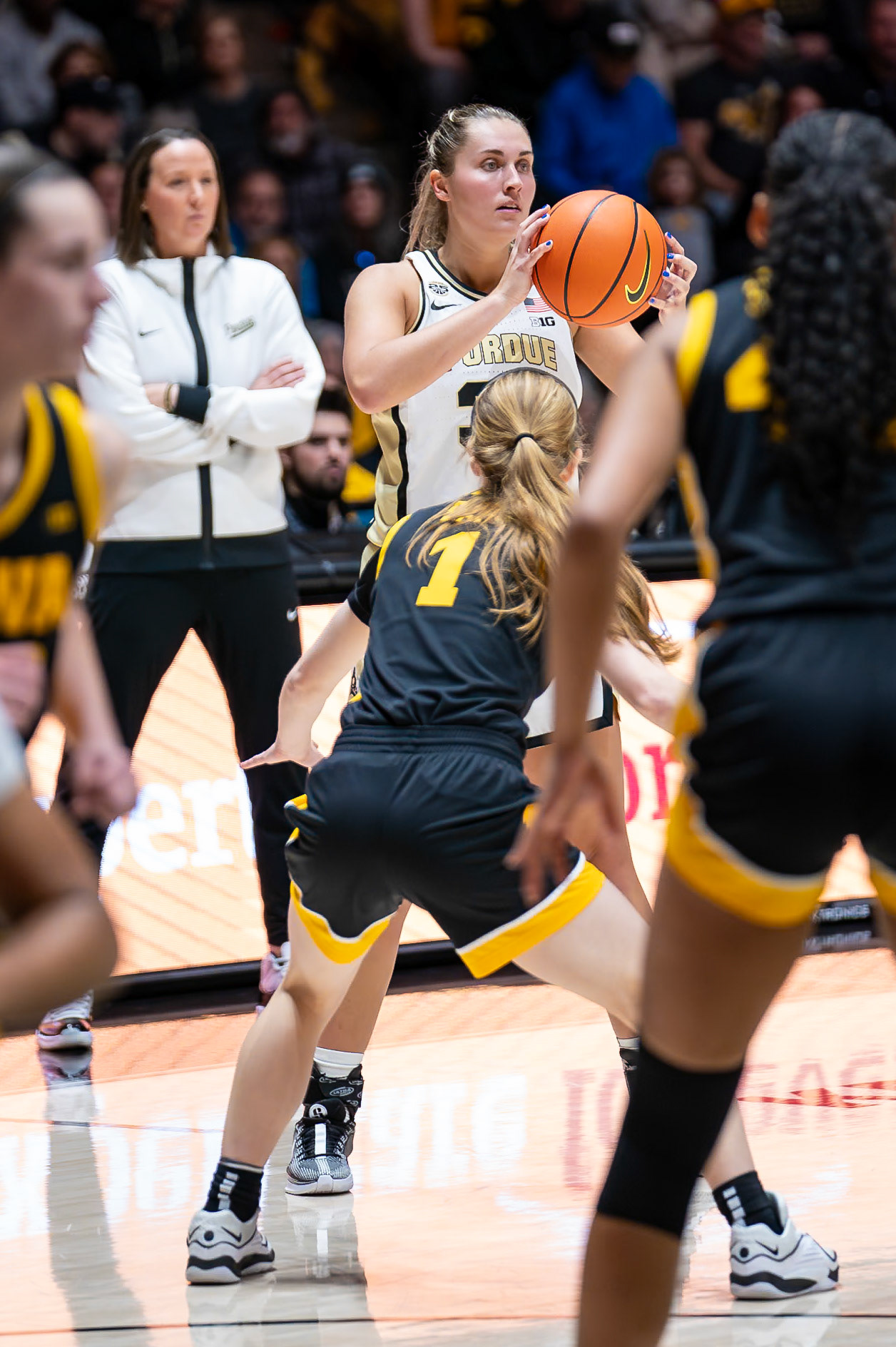 WEST LAFAYETTE, IN - JANUARY 10, 2024: Purdue Senior Guard Madison Layden (33) competing in Purdue Boilermaker Women's Basketball vs the Iowa Hawkeyes at Mackey Arena(Photo by Steve Bowen / Bowen Arrow Photography / Northern Indiana Sports Report)