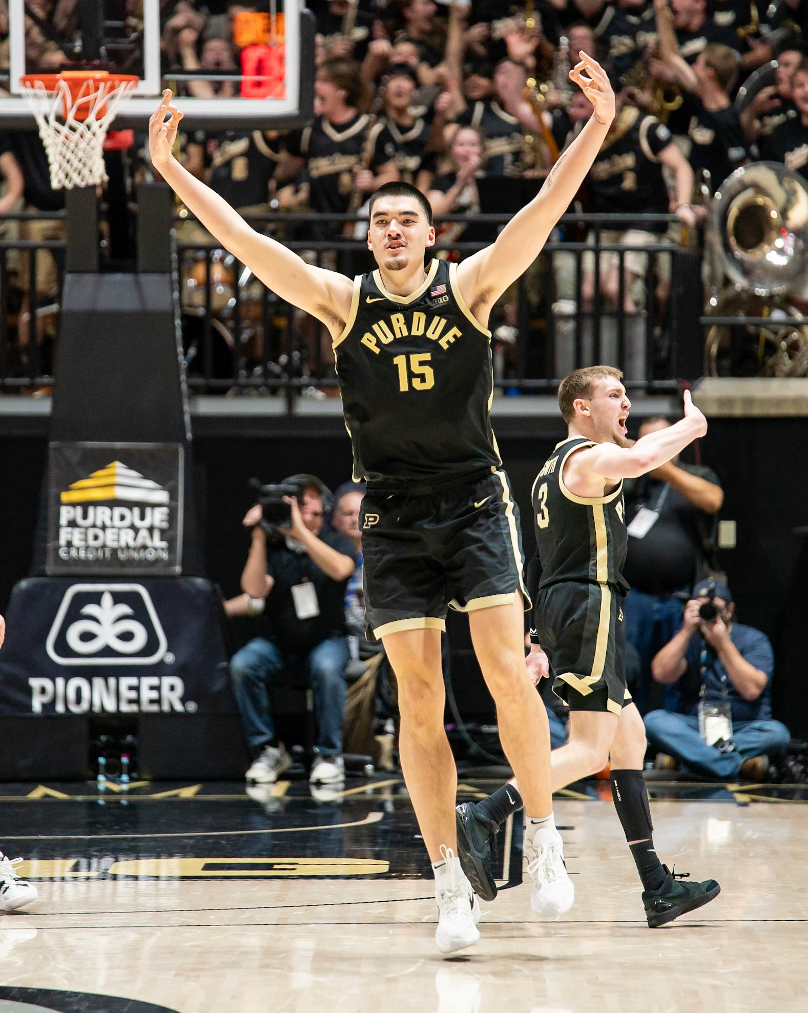 WEST LAFAYETTE, IN - FEBRUARY 10, 2024: Purdue Senior Center Zach Edey (15) in Purdue Boilermaker vs Indiana Hoosiers Basketball at Mackey Arena(Photo by Steve Bowen / Bowen Arrow Photography / Northern Indiana Sports Report)
