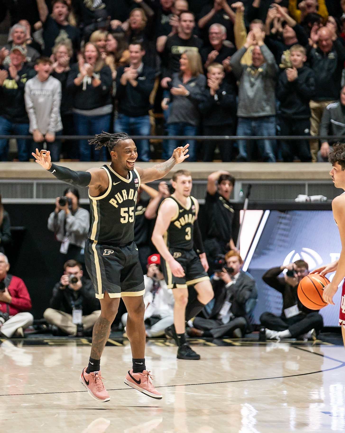 WEST LAFAYETTE, IN - FEBRUARY 10, 2024: Purdue 5th year Guard Lance Jones (55) in Purdue Boilermaker vs Indiana Hoosiers Basketball at Mackey Arena(Photo by Steve Bowen / Bowen Arrow Photography / Northern Indiana Sports Report)