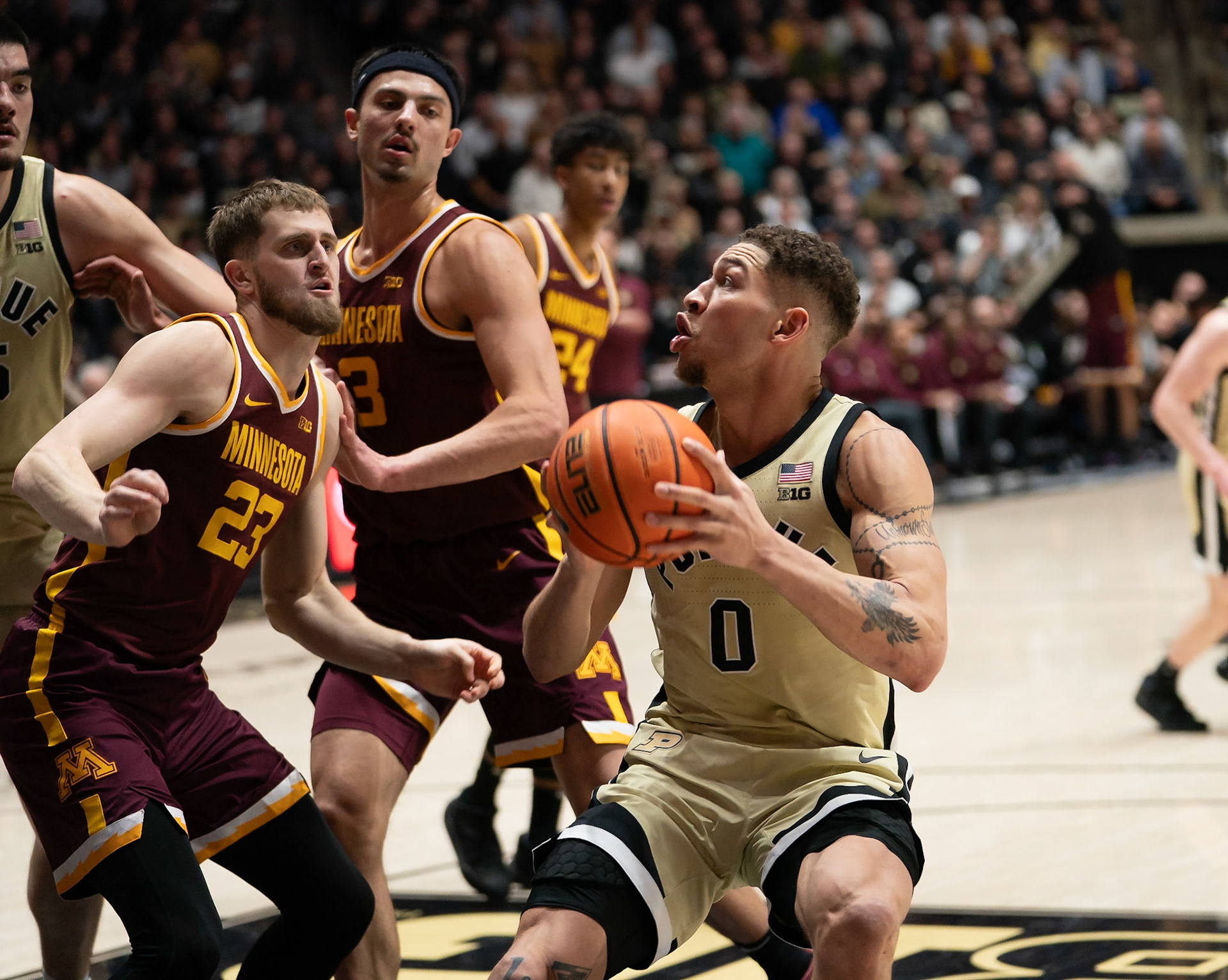 WEST LAFAYETTE, IN - FEBRUARY 15, 2024: Purdue Senior Forward Mason Gillis (0) in Purdue Boilermakers Men's Basketball vs the Minnesota Golden Gophers at Mackey Arena(Photo by Steve Bowen / Bowen Arrow Photography / Northern Indiana Sports Report)