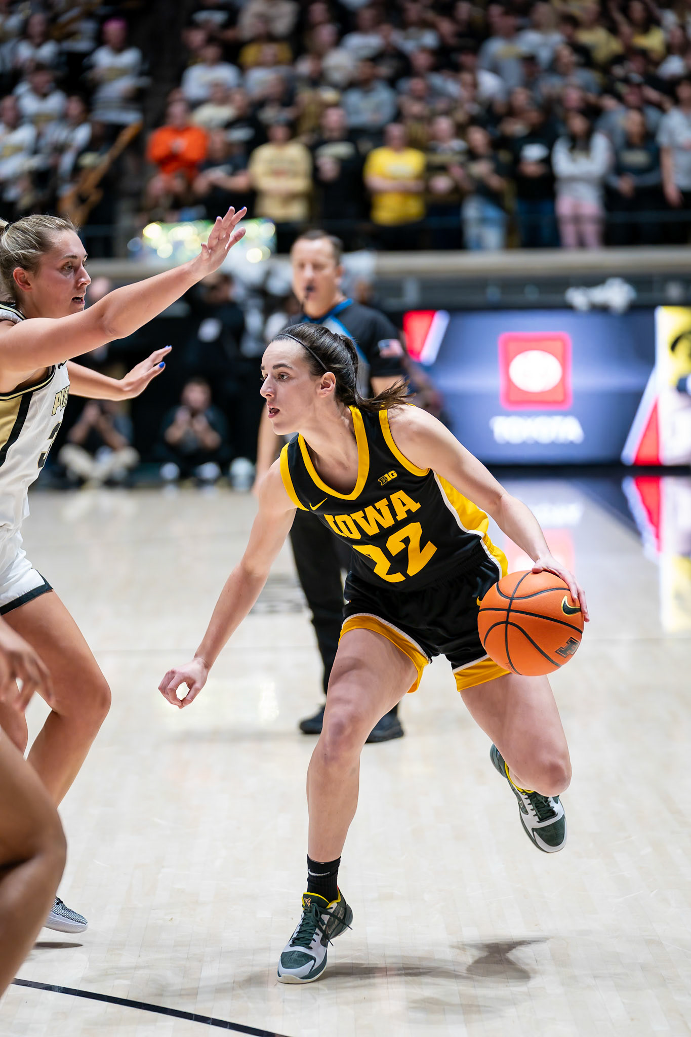 WEST LAFAYETTE, IN - JANUARY 10, 2024: Iowa Guard Senior Caitlin Clark (22) competing in Purdue Boilermaker Women's Basketball vs the Iowa Hawkeyes at Mackey Arena(Photo by Steve Bowen / Bowen Arrow Photography / Northern Indiana Sports Report)